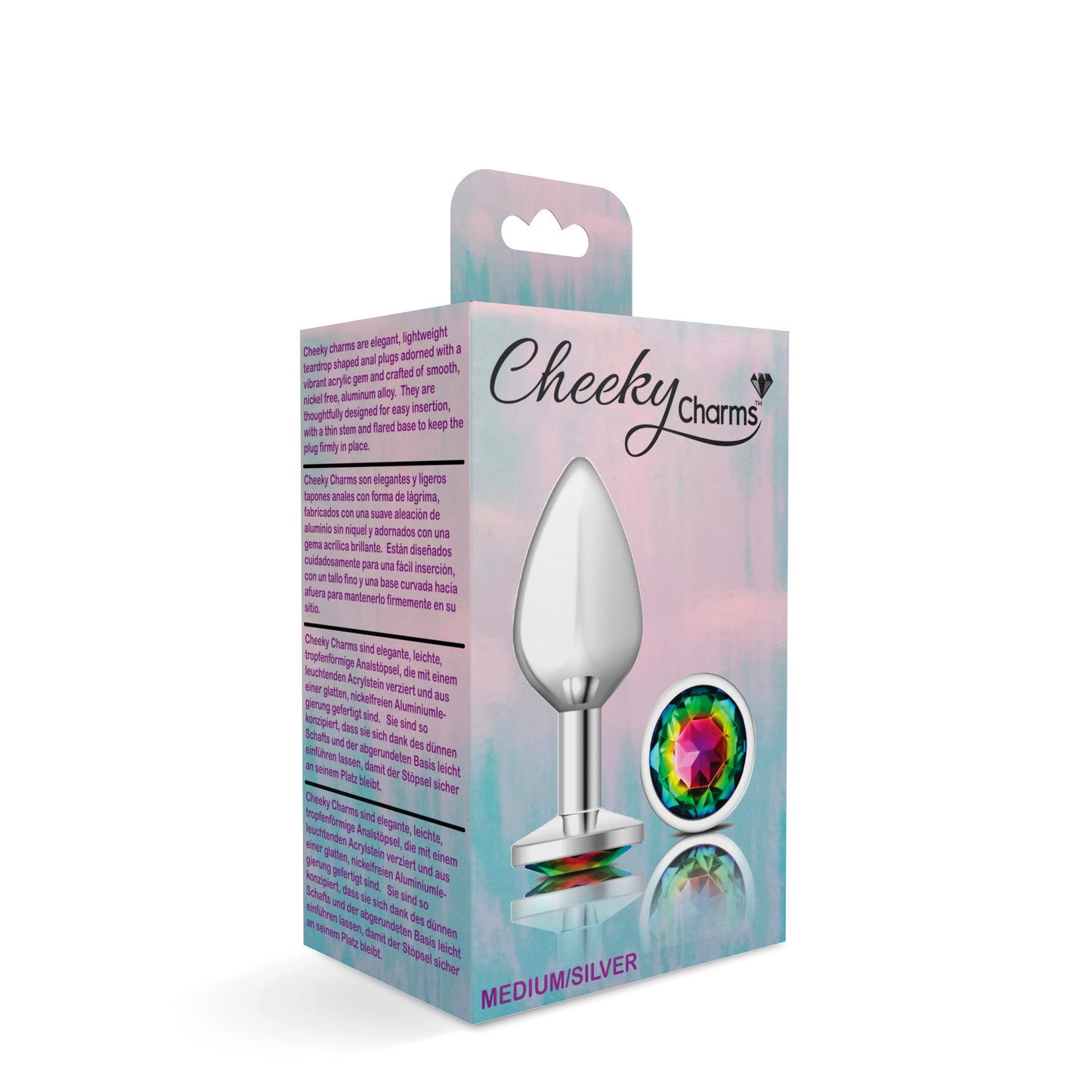 Cheeky Charms-Silver Metal Butt Plug- Round-Rainbow-Medium - Not Very Vanilla