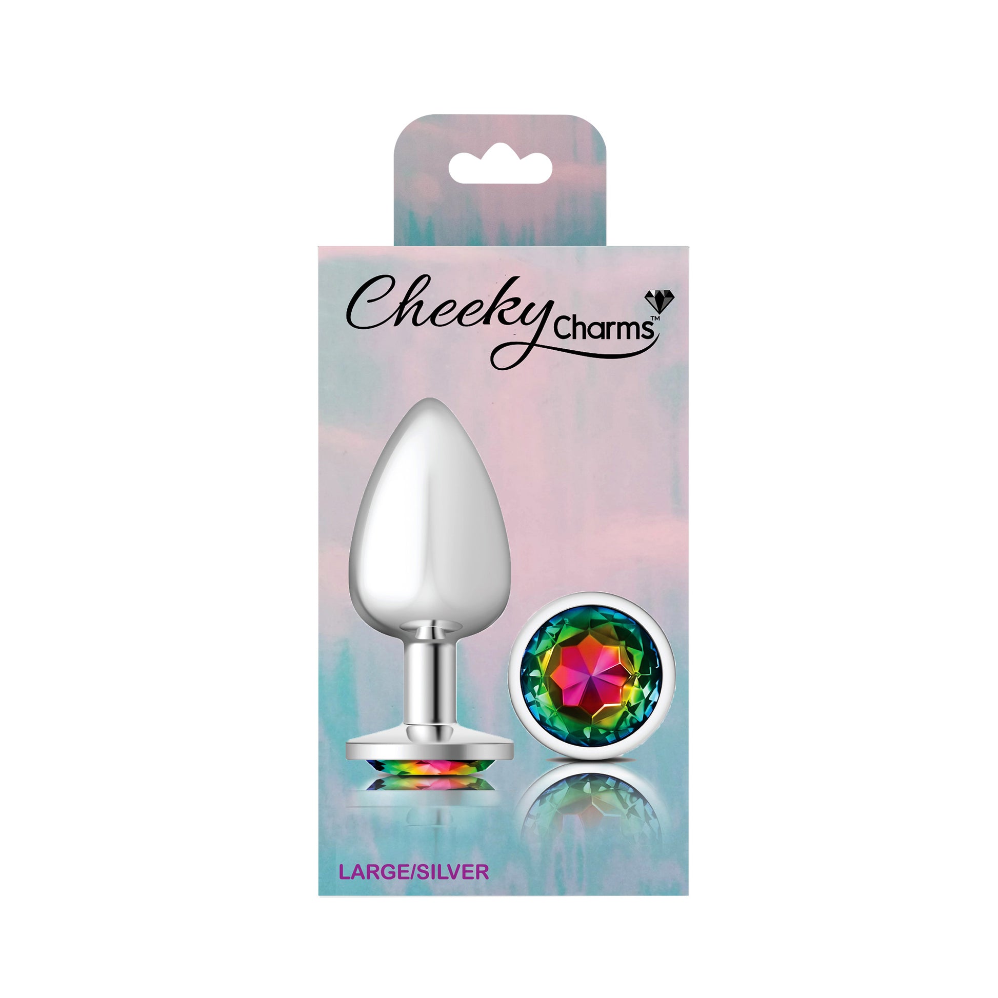 Cheeky Charms-Silver Metal Butt Plug- Round-Rainbow-Large - Not Very Vanilla