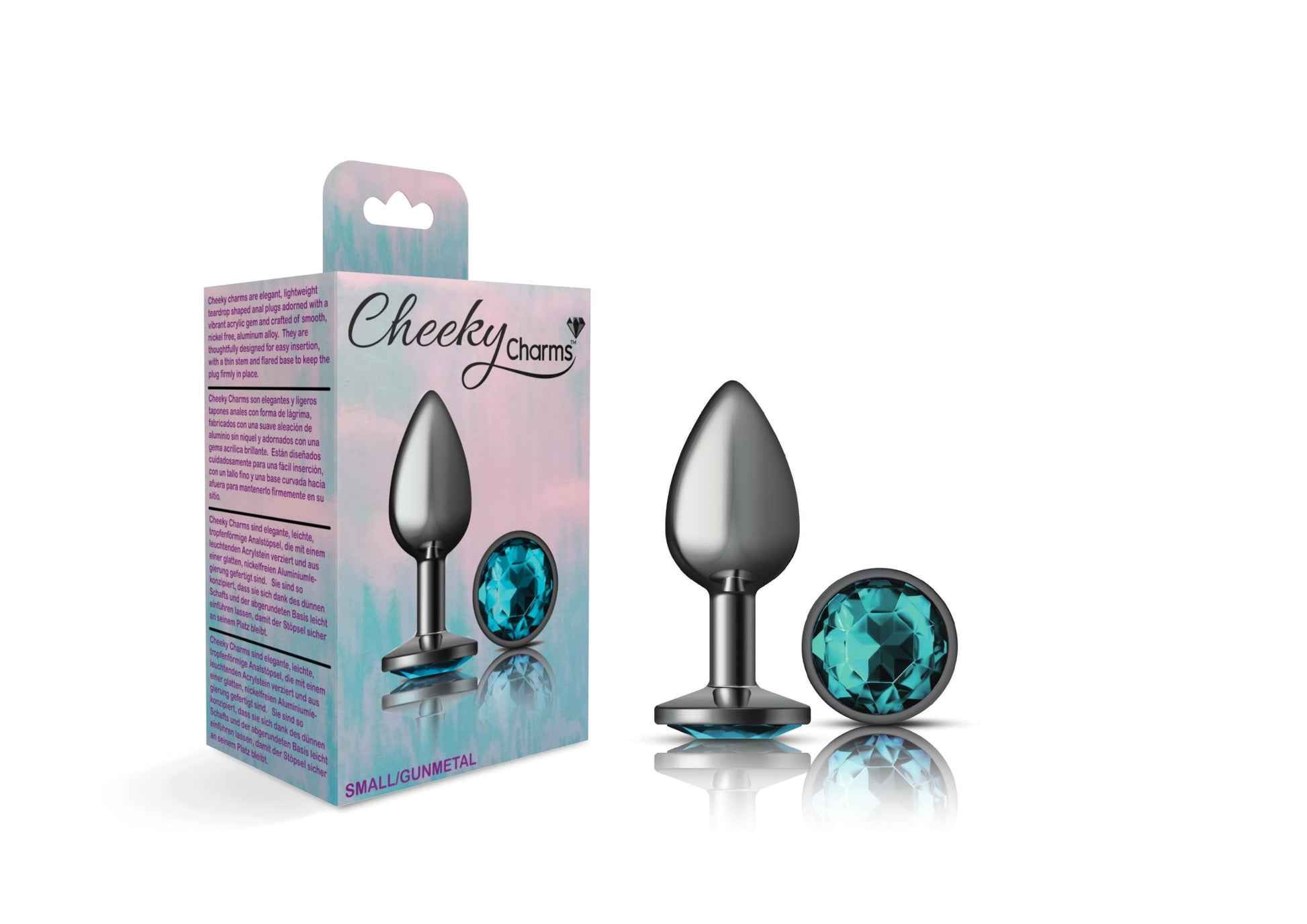 Cheeky Charms-Gunmetal Metal Butt Plug- Round-Teal-Small - Not Very Vanilla