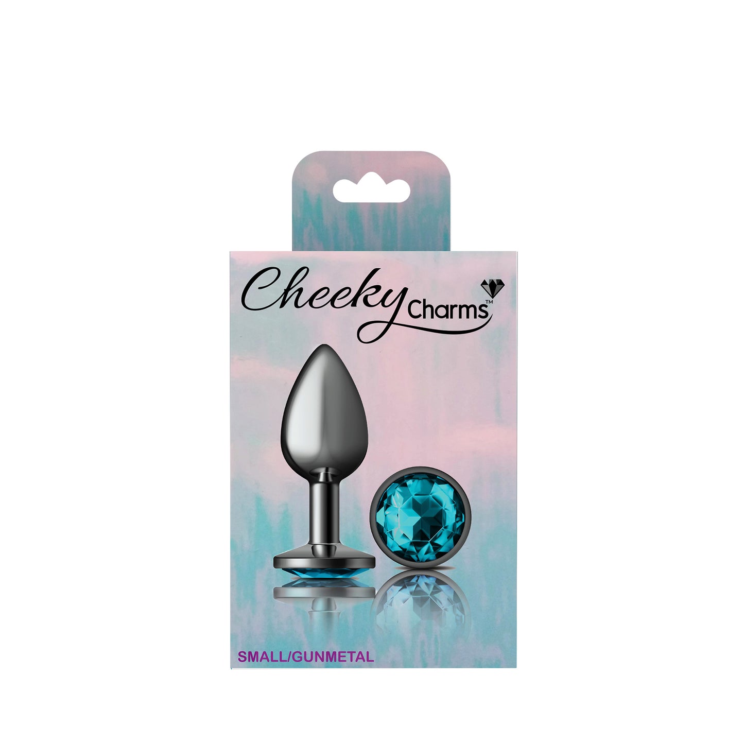 Cheeky Charms-Gunmetal Metal Butt Plug- Round-Teal-Small - Not Very Vanilla