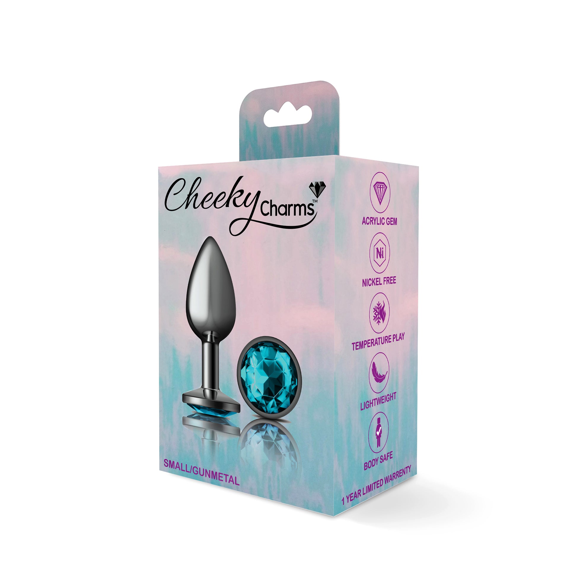 Cheeky Charms-Gunmetal Metal Butt Plug- Round-Teal-Small - Not Very Vanilla