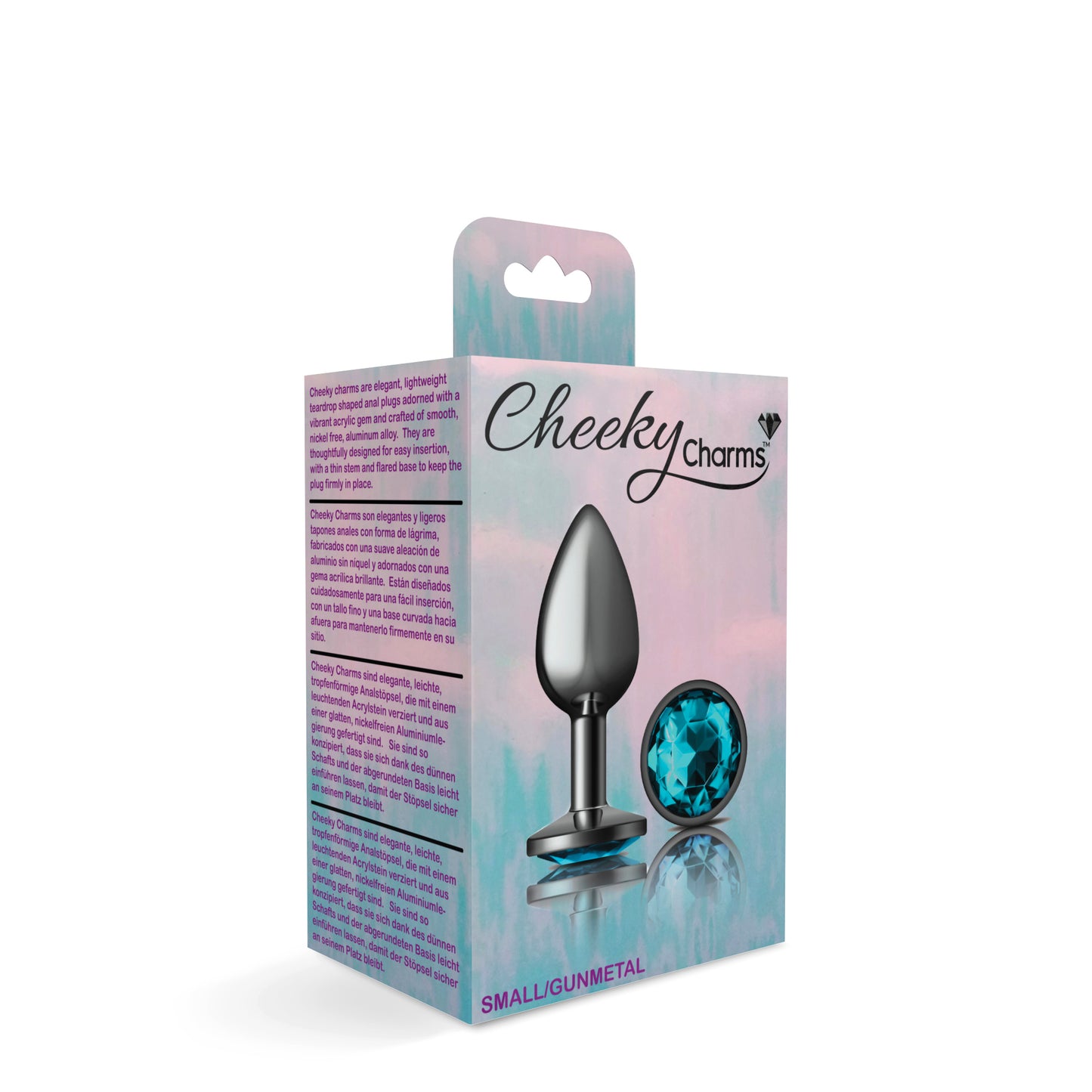 Cheeky Charms-Gunmetal Metal Butt Plug- Round-Teal-Small - Not Very Vanilla