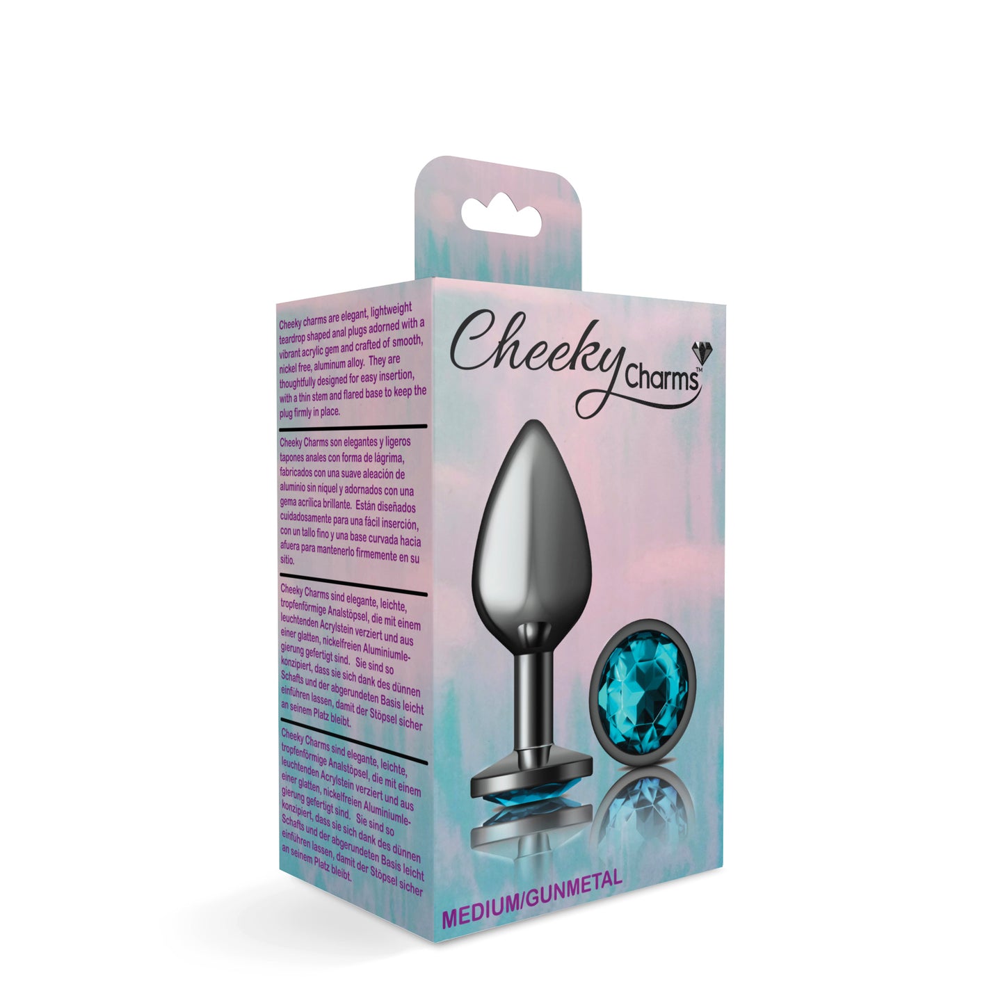 Cheeky Charms-Gunmetal Metal Butt Plug- Round-Teal-Medium - Not Very Vanilla