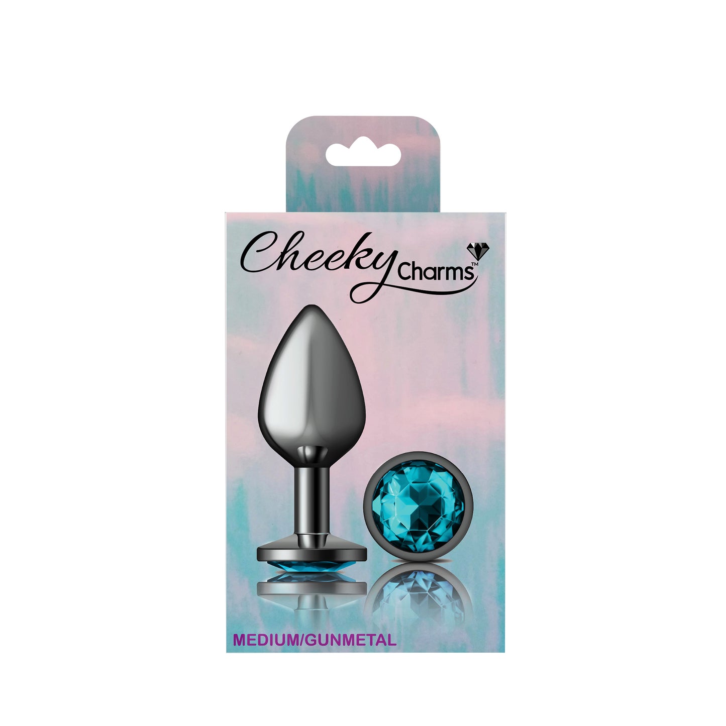 Cheeky Charms-Gunmetal Metal Butt Plug- Round-Teal-Medium - Not Very Vanilla