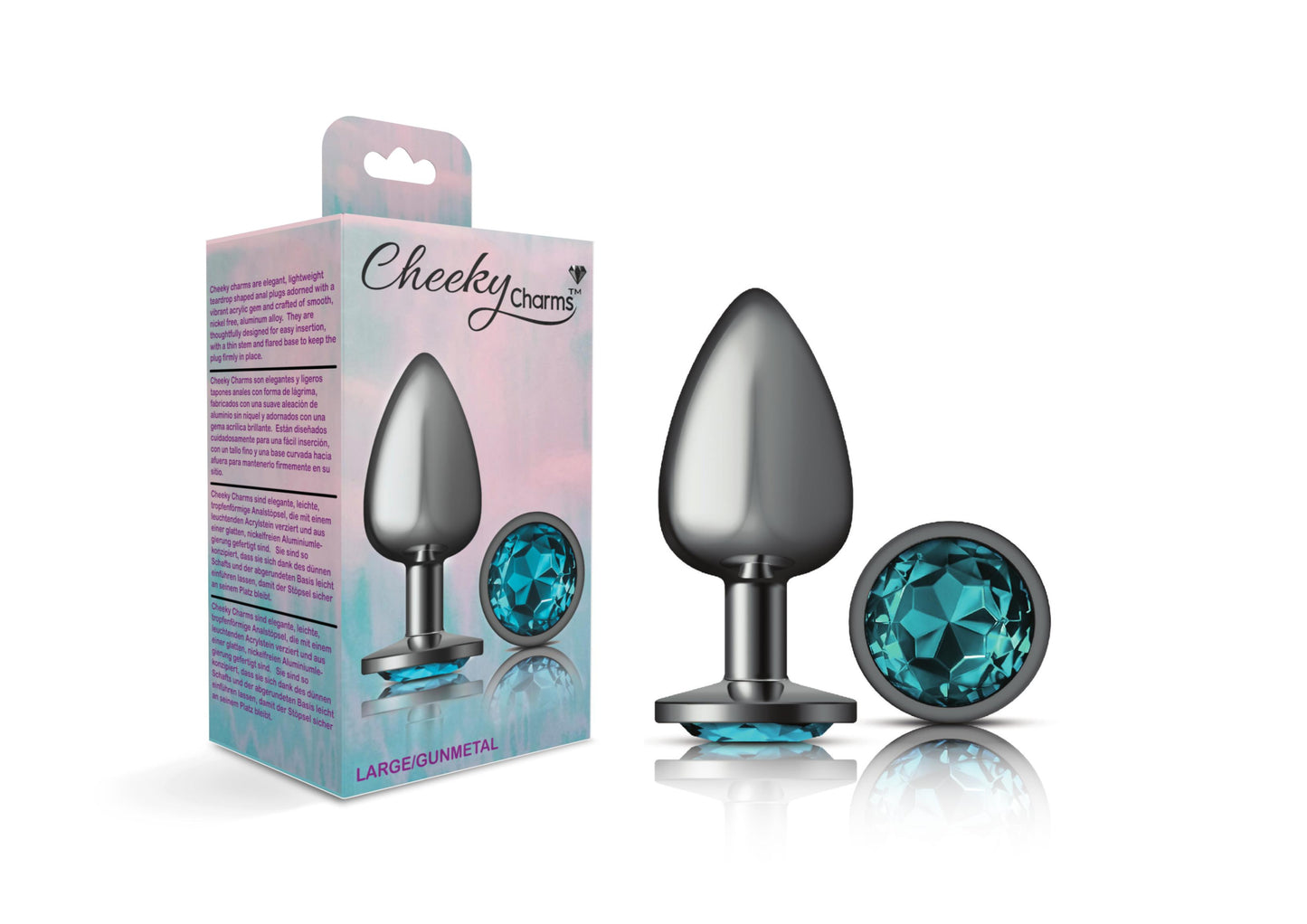 Cheeky Charms-Gunmetal Metal Butt Plug- Round-Teal-Large - Not Very Vanilla