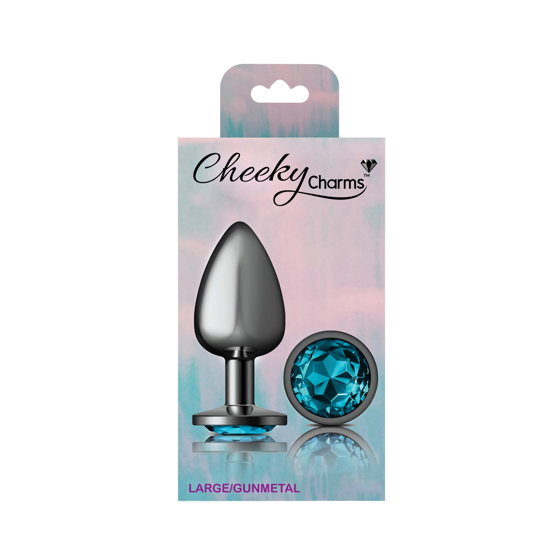 Cheeky Charms-Gunmetal Metal Butt Plug- Round-Teal-Large - Not Very Vanilla