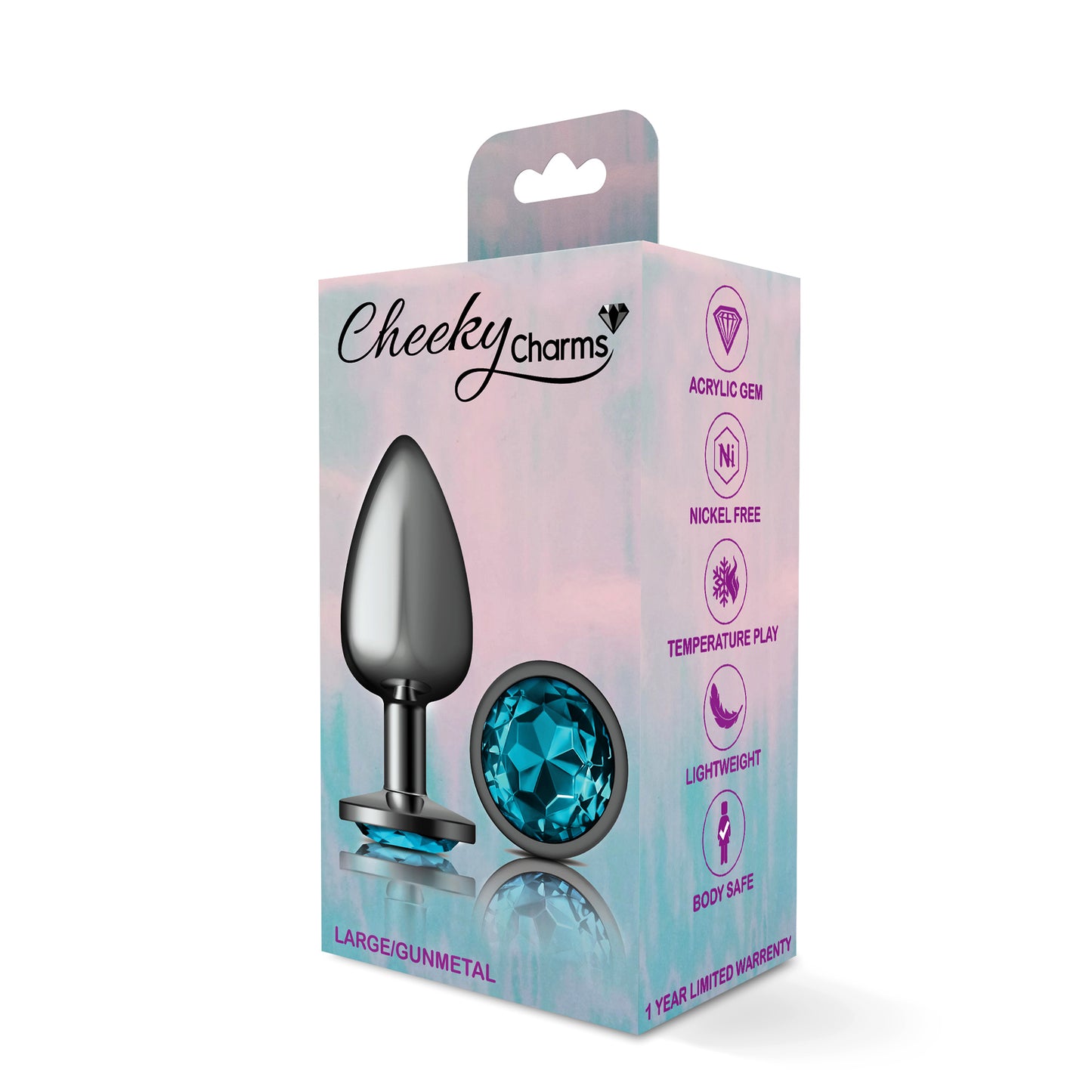 Cheeky Charms-Gunmetal Metal Butt Plug- Round-Teal-Large - Not Very Vanilla