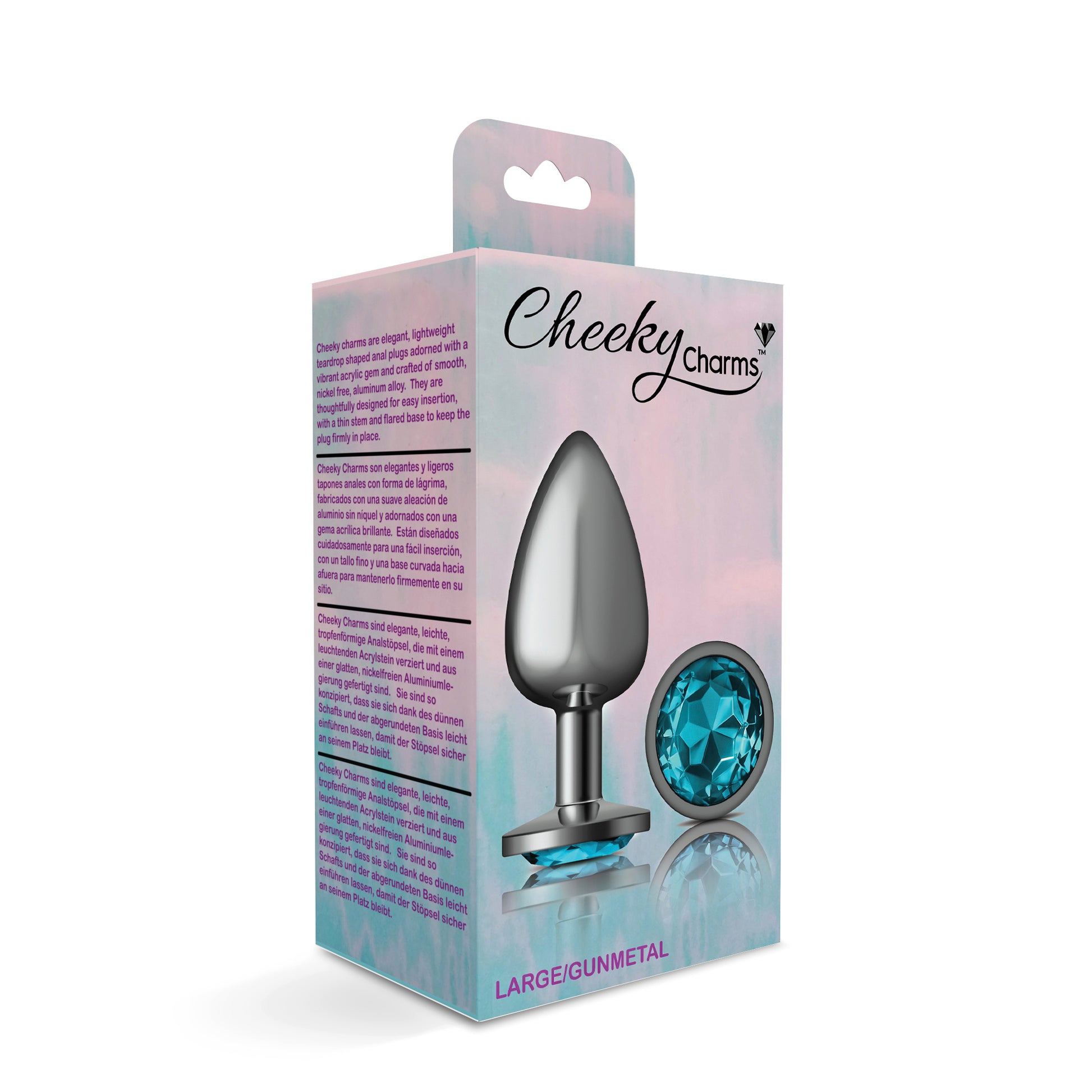 Cheeky Charms-Gunmetal Metal Butt Plug- Round-Teal-Large - Not Very Vanilla