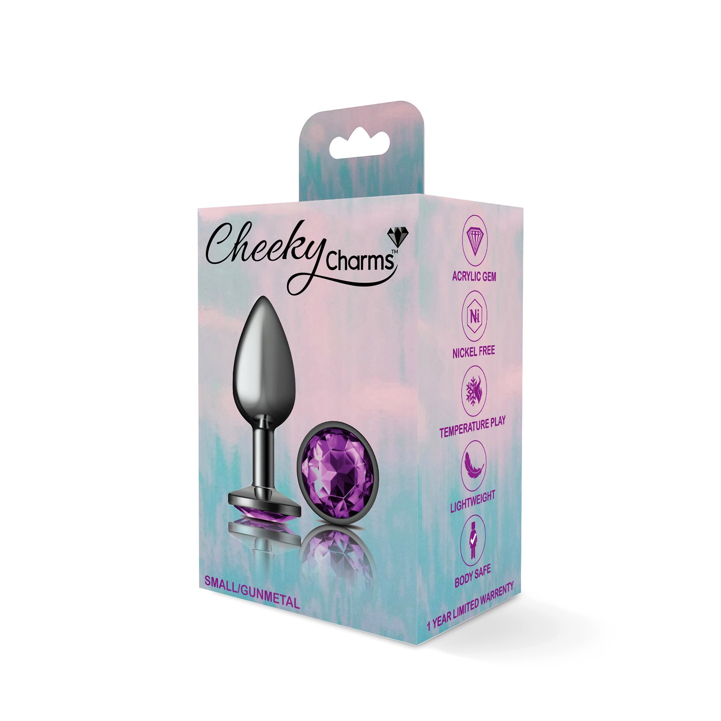 Cheeky Charms-Gunmetal Metal Butt Plug- Round-Deep Purple-Small - Not Very Vanilla