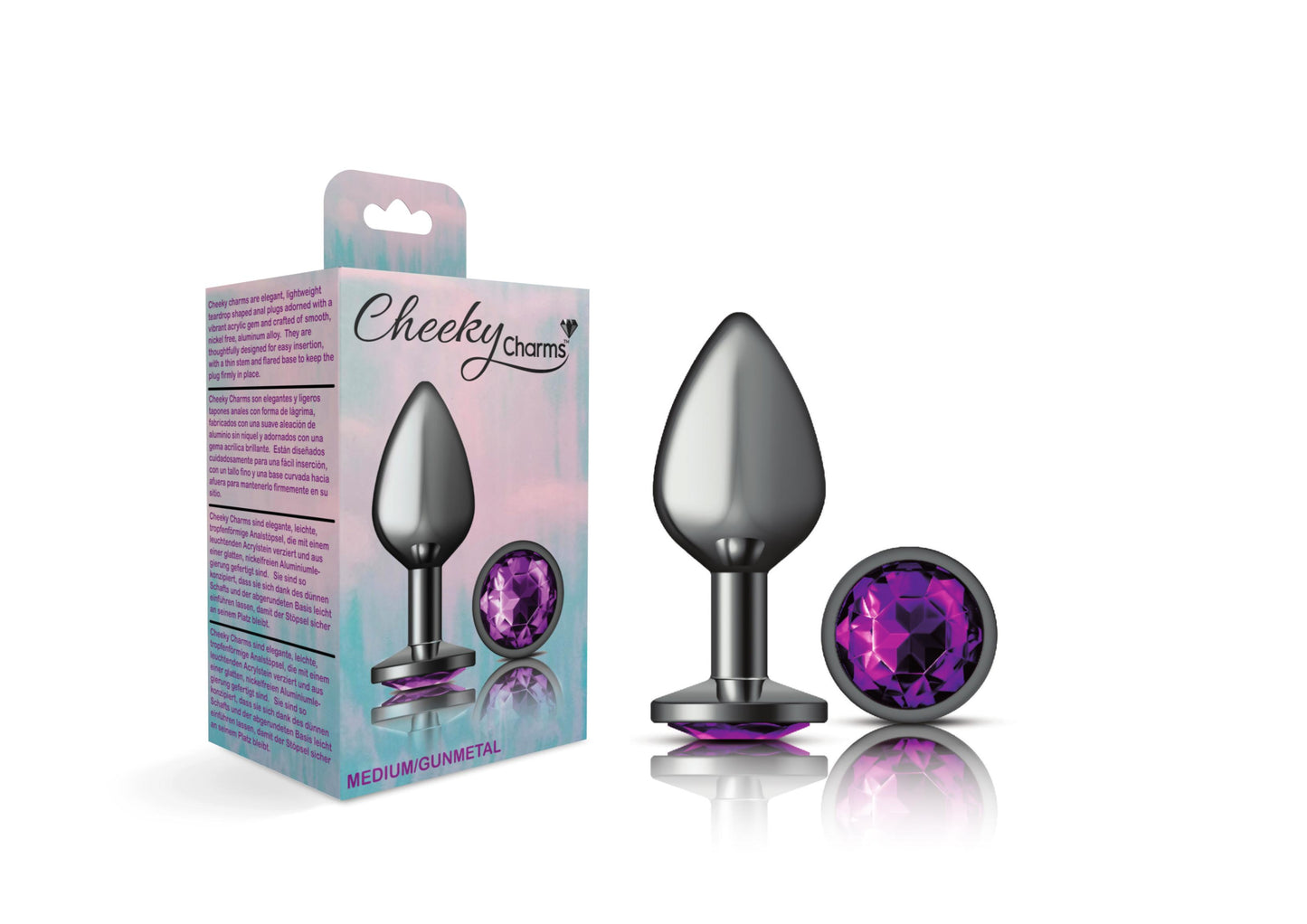 Cheeky Charms-Gunmetal Metal Butt Plug- Round-Deep Purple-Medium - Not Very Vanilla