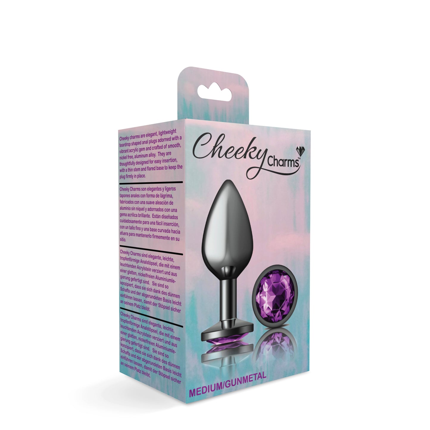 Cheeky Charms-Gunmetal Metal Butt Plug- Round-Deep Purple-Medium - Not Very Vanilla