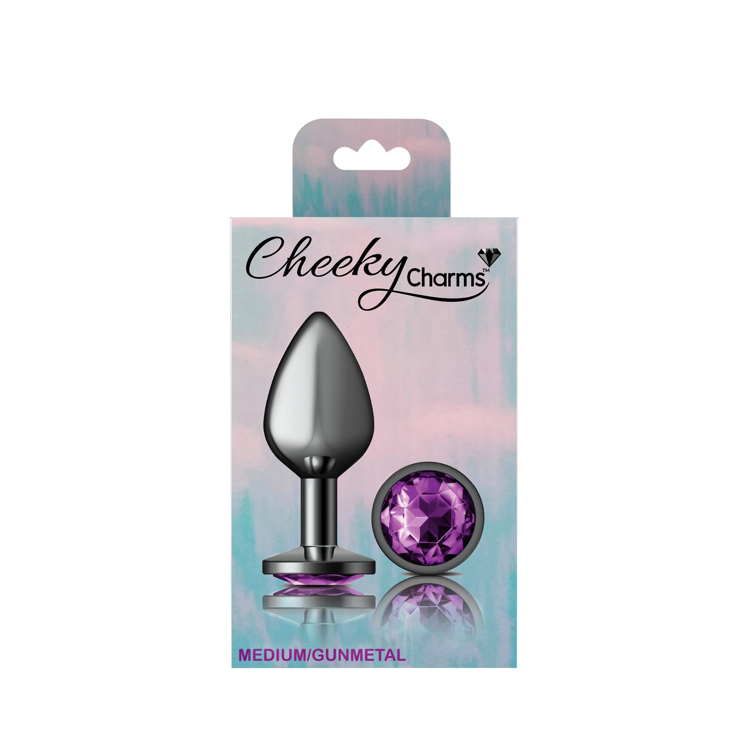 Cheeky Charms-Gunmetal Metal Butt Plug- Round-Deep Purple-Medium - Not Very Vanilla