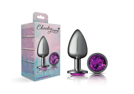 Cheeky Charms-Gunmetal Metal Butt Plug- Round-Deep Purple-Large - Not Very Vanilla