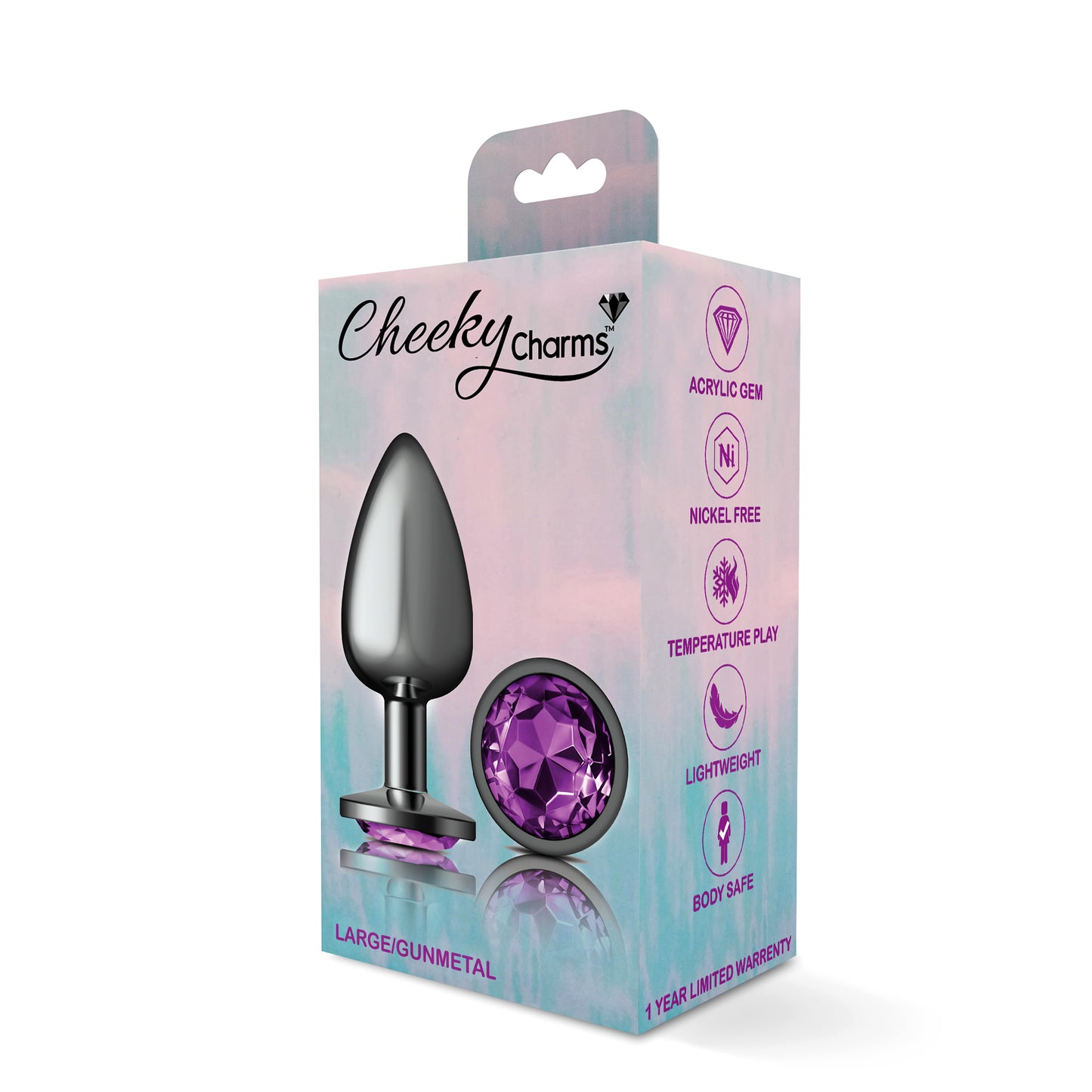 Cheeky Charms-Gunmetal Metal Butt Plug- Round-Deep Purple-Large - Not Very Vanilla