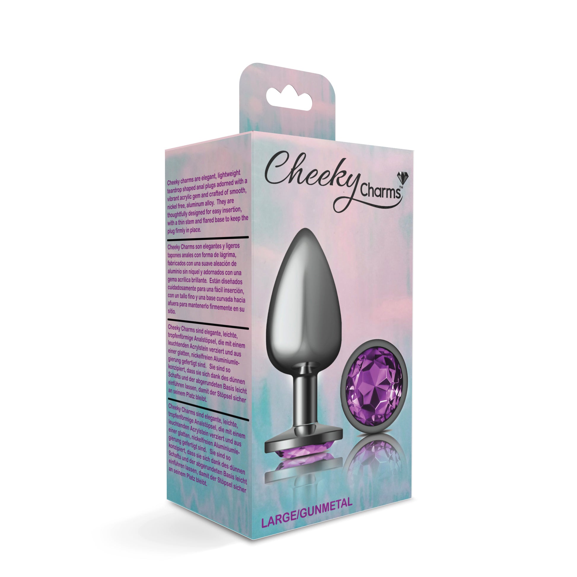 Cheeky Charms-Gunmetal Metal Butt Plug- Round-Deep Purple-Large - Not Very Vanilla