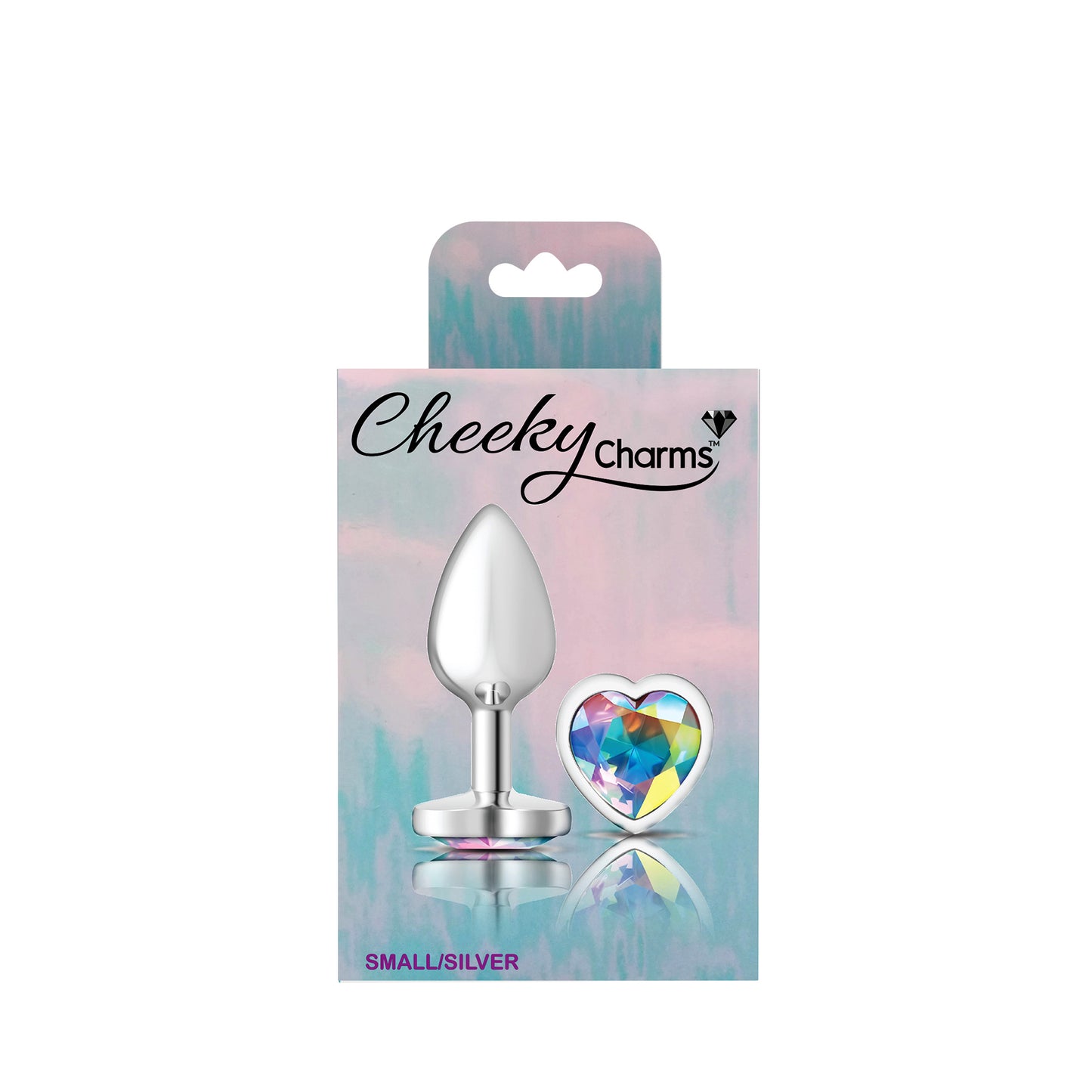 Cheeky Charms-Silver Metal Butt Plug- Heart-Clear-Small - Not Very Vanilla