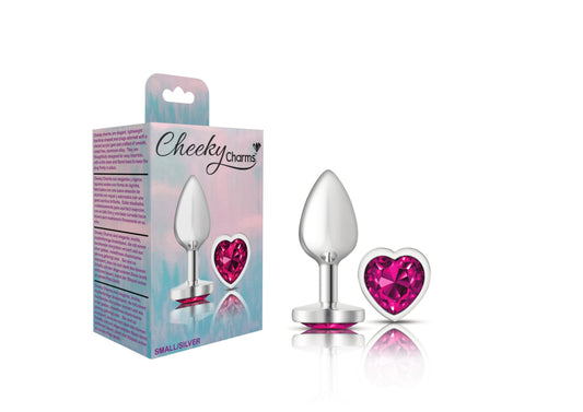 Cheeky Charms-Silver Metal Butt Plug- Heart-Bright Pink-Small - Not Very Vanilla