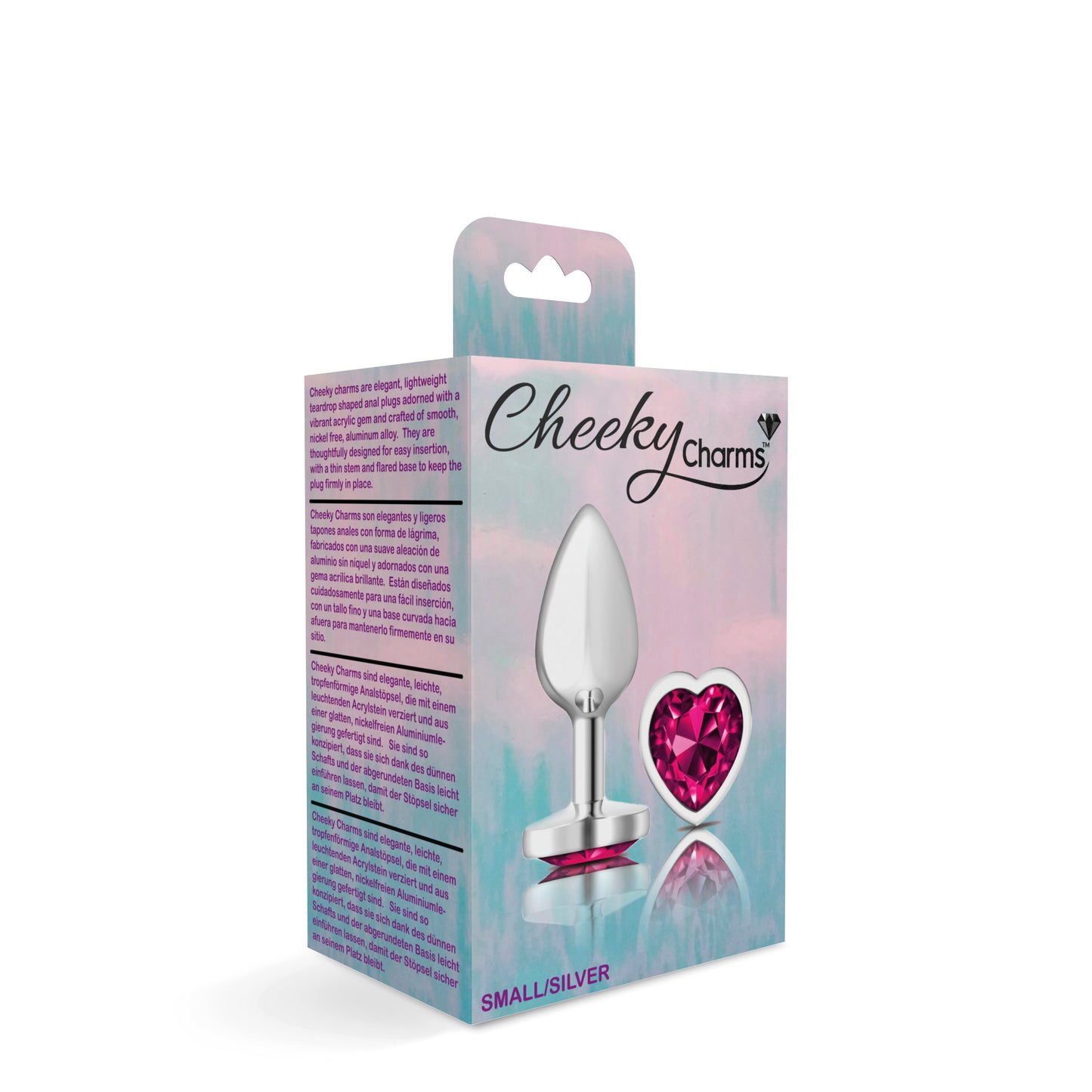 Cheeky Charms-Silver Metal Butt Plug- Heart-Bright Pink-Small - Not Very Vanilla