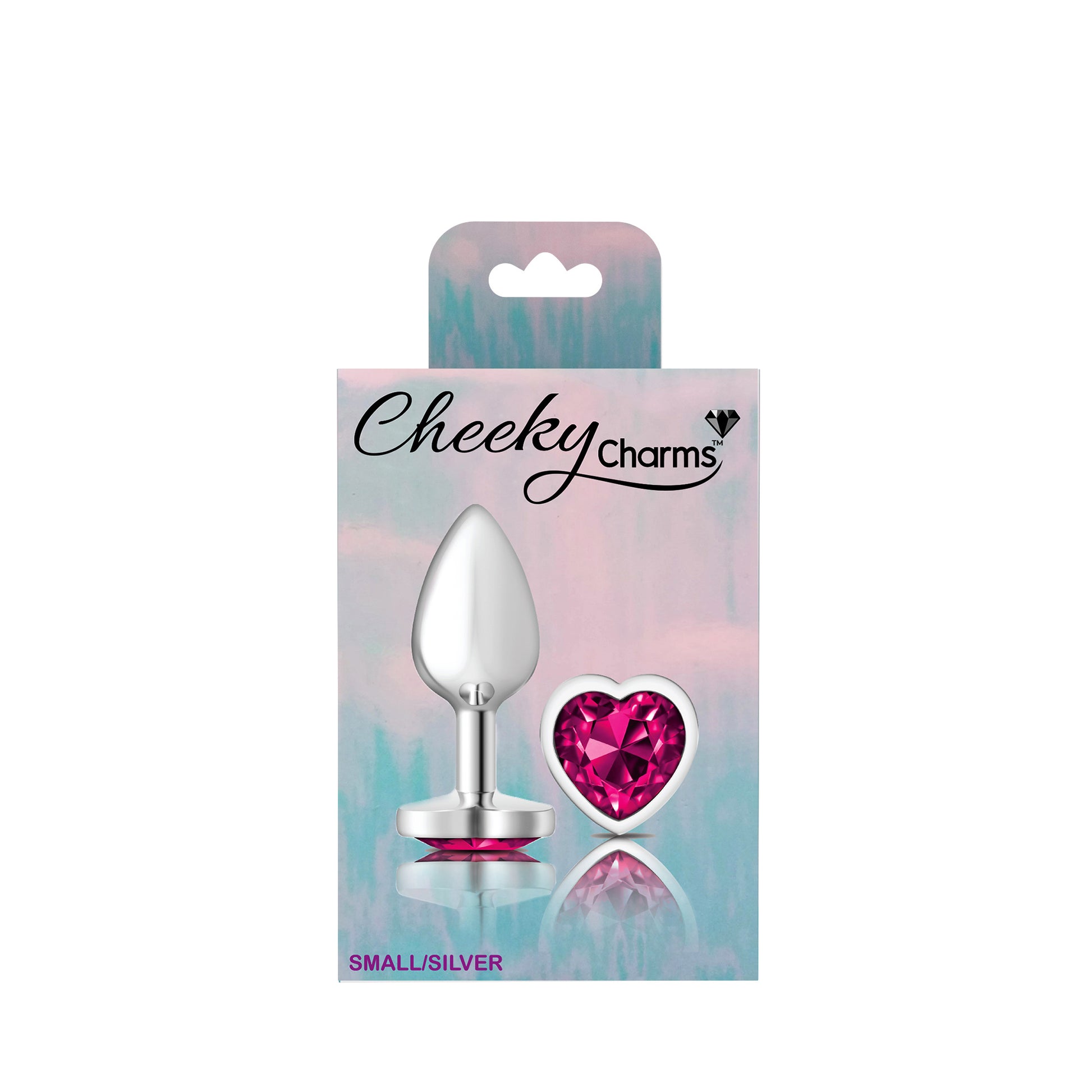 Cheeky Charms-Silver Metal Butt Plug- Heart-Bright Pink-Small - Not Very Vanilla