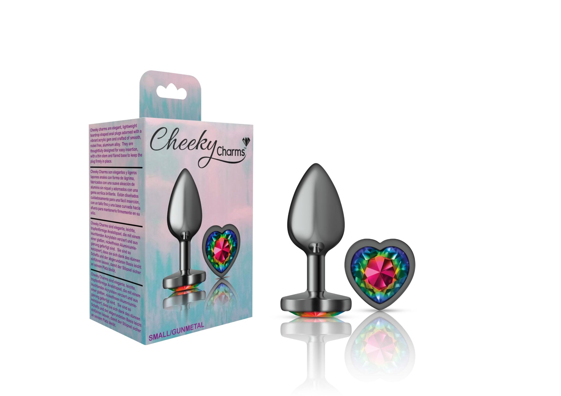 Cheeky Charms-Gunmetal Metal Butt Plug- Heart-Rainbow-Small - Not Very Vanilla