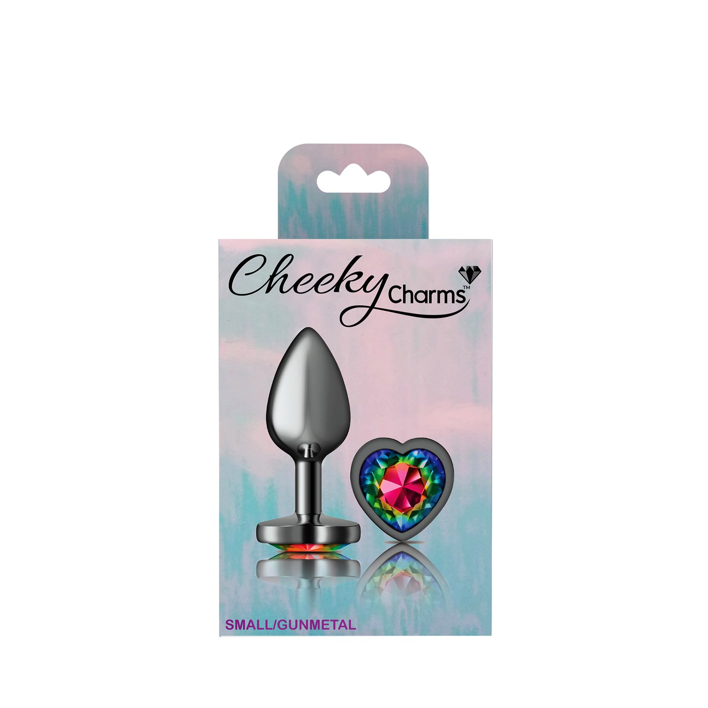 Cheeky Charms-Gunmetal Metal Butt Plug- Heart-Rainbow-Small - Not Very Vanilla