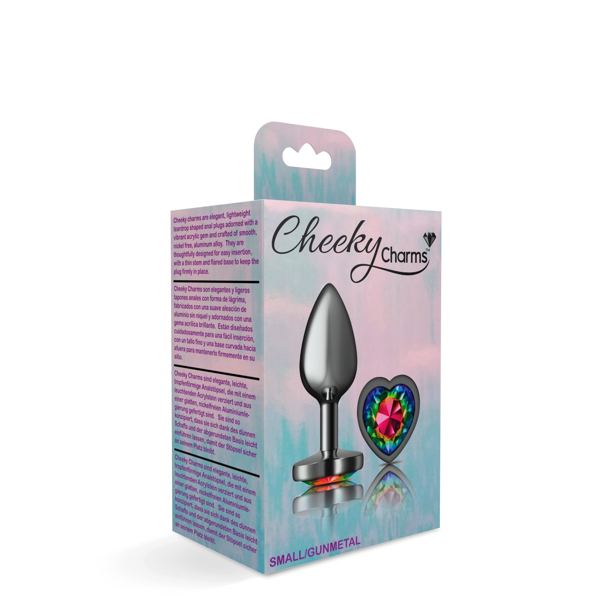 Cheeky Charms-Gunmetal Metal Butt Plug- Heart-Rainbow-Small - Not Very Vanilla