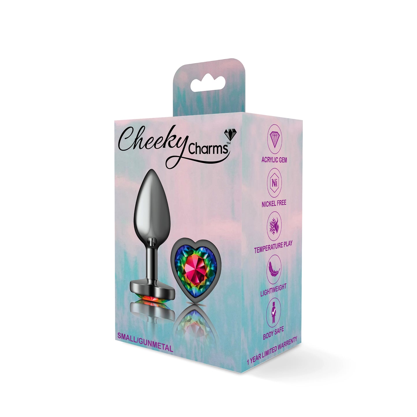 Cheeky Charms-Gunmetal Metal Butt Plug- Heart-Rainbow-Small - Not Very Vanilla