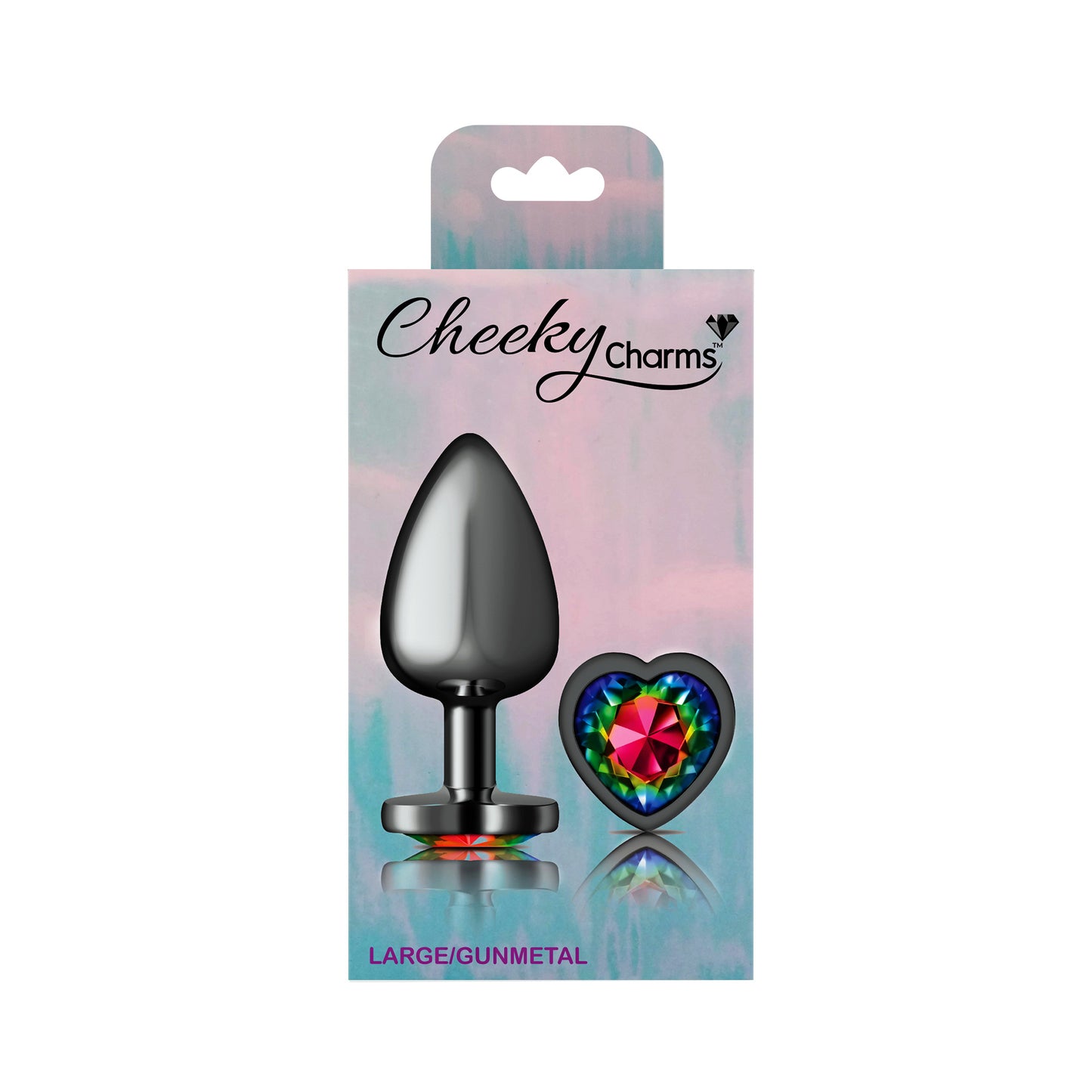 Cheeky Charms-Gunmetal Metal Butt Plug- Heart-Rainbow-Large - Not Very Vanilla