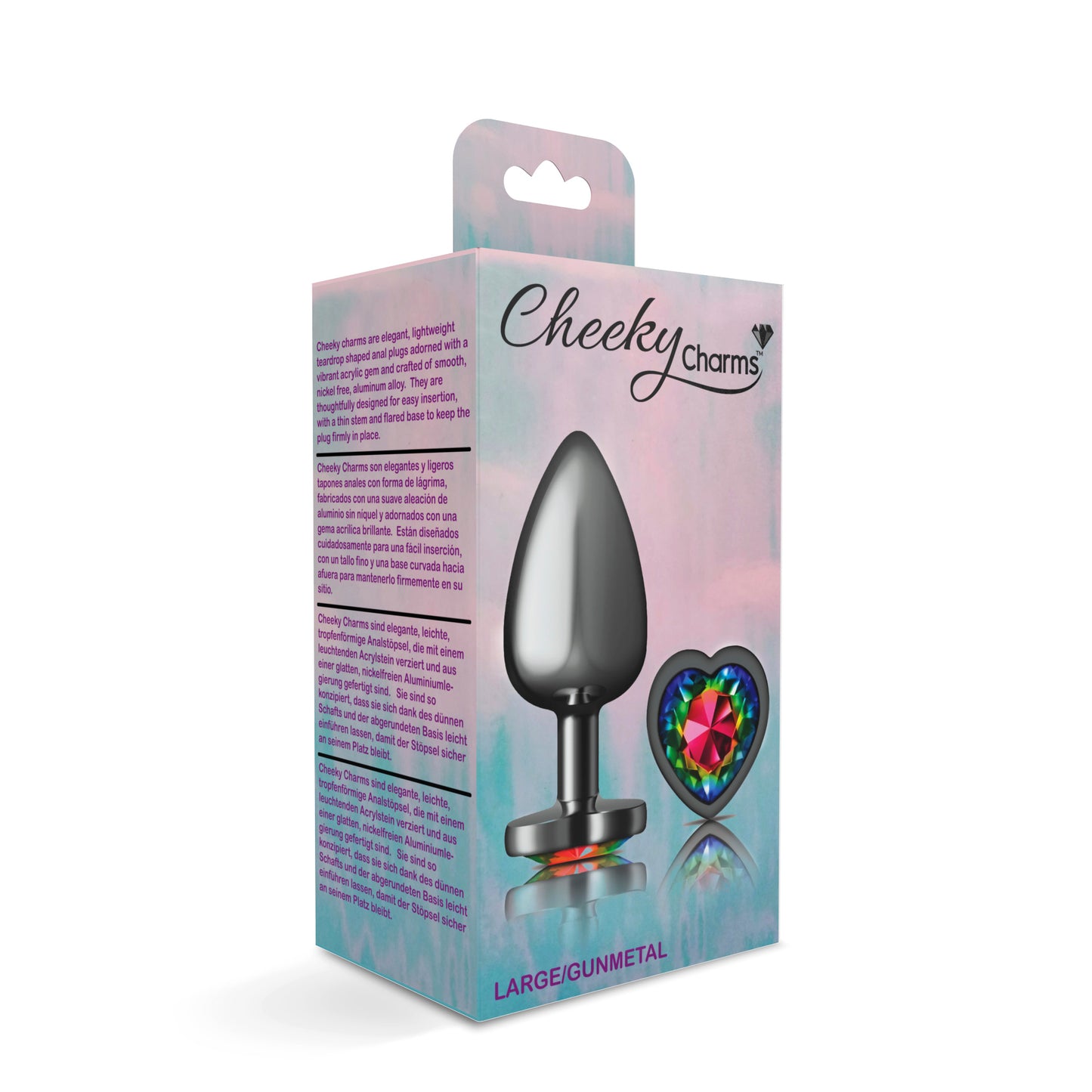 Cheeky Charms-Gunmetal Metal Butt Plug- Heart-Rainbow-Large - Not Very Vanilla