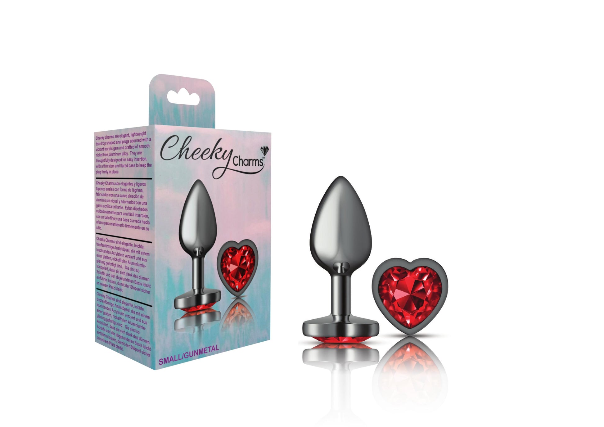 Cheeky Charms-Gunmetal Metal Butt Plug- Heart-Dark Red-Small - Not Very Vanilla