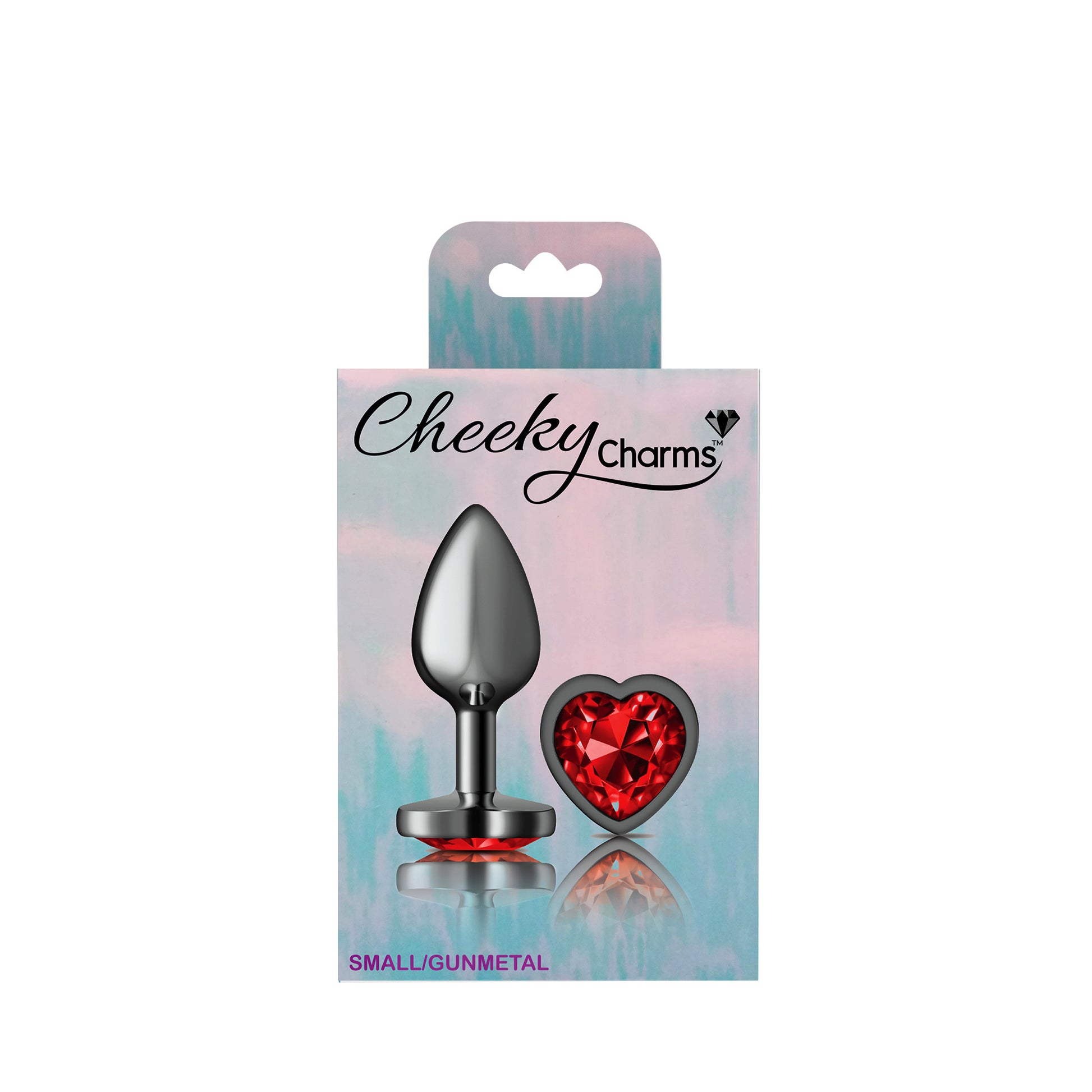 Cheeky Charms-Gunmetal Metal Butt Plug- Heart-Dark Red-Small - Not Very Vanilla