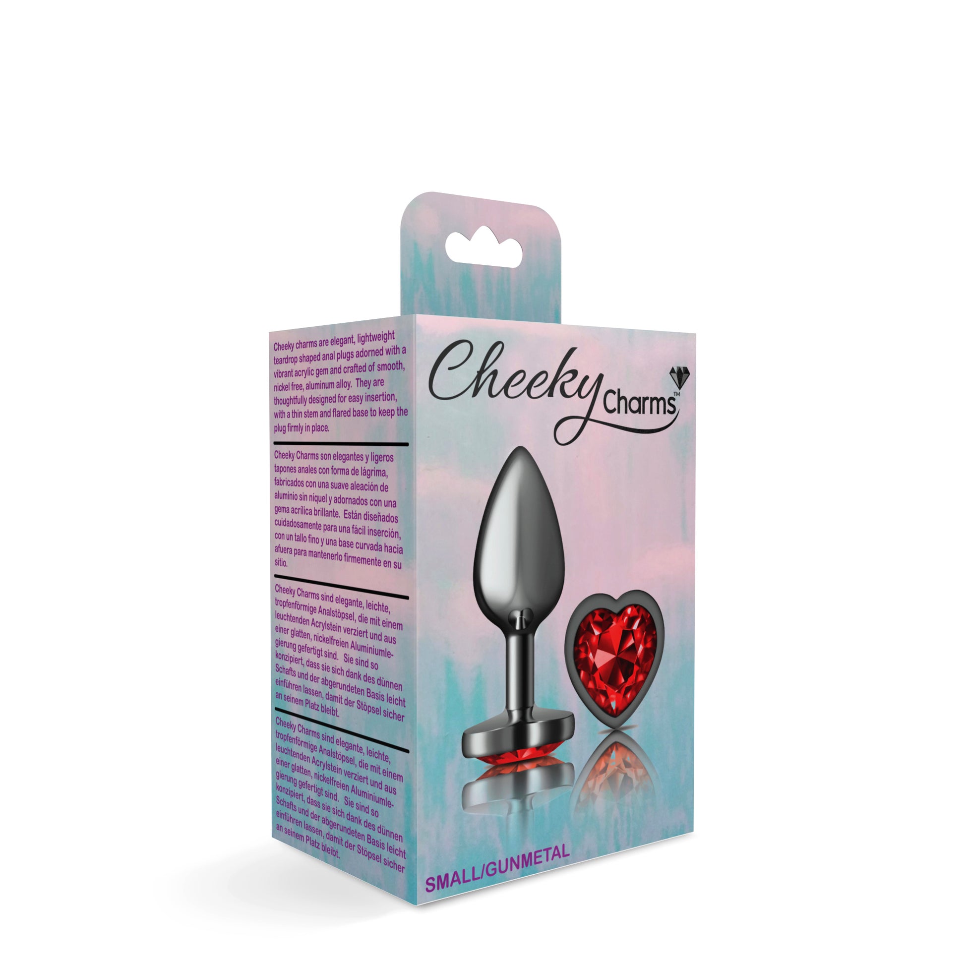 Cheeky Charms-Gunmetal Metal Butt Plug- Heart-Dark Red-Small - Not Very Vanilla