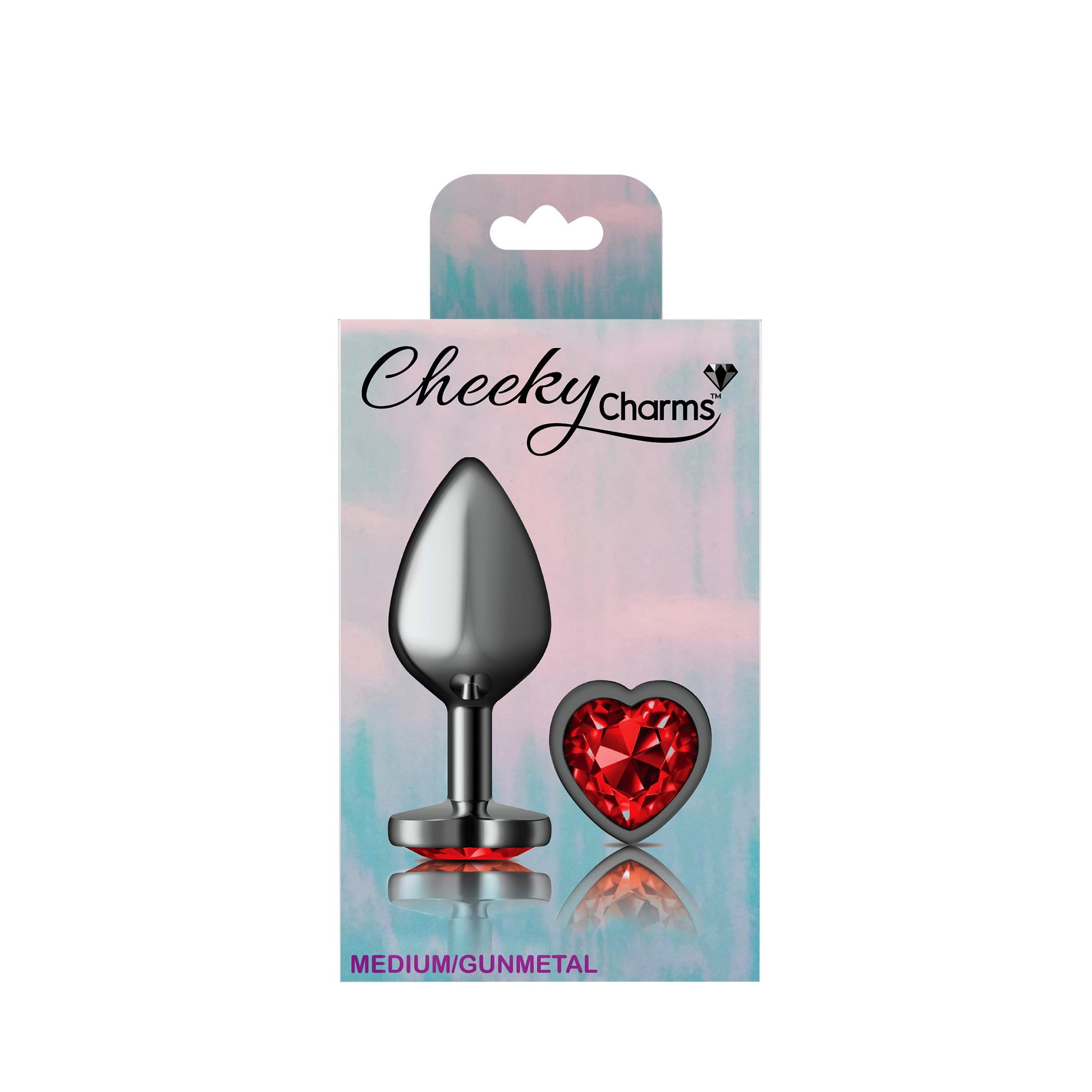 Cheeky Charms-Gunmetal Metal Butt Plug- Heart-Dark Red-Medium - Not Very Vanilla