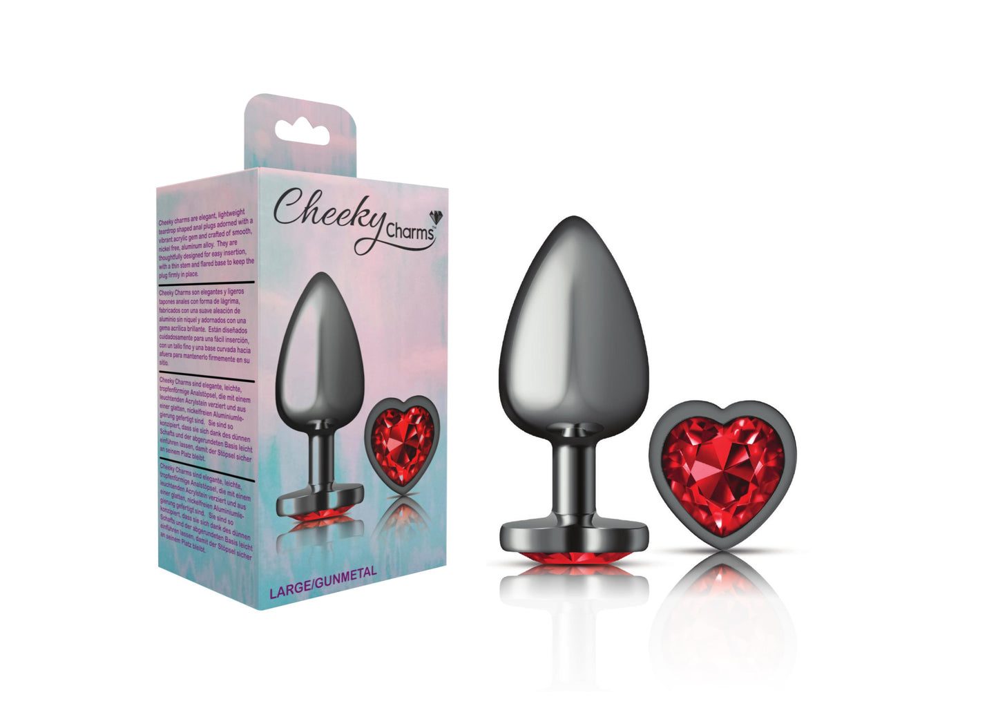 Cheeky Charms-Gunmetal Metal Butt Plug- Heart-Dark Red-Large - Not Very Vanilla