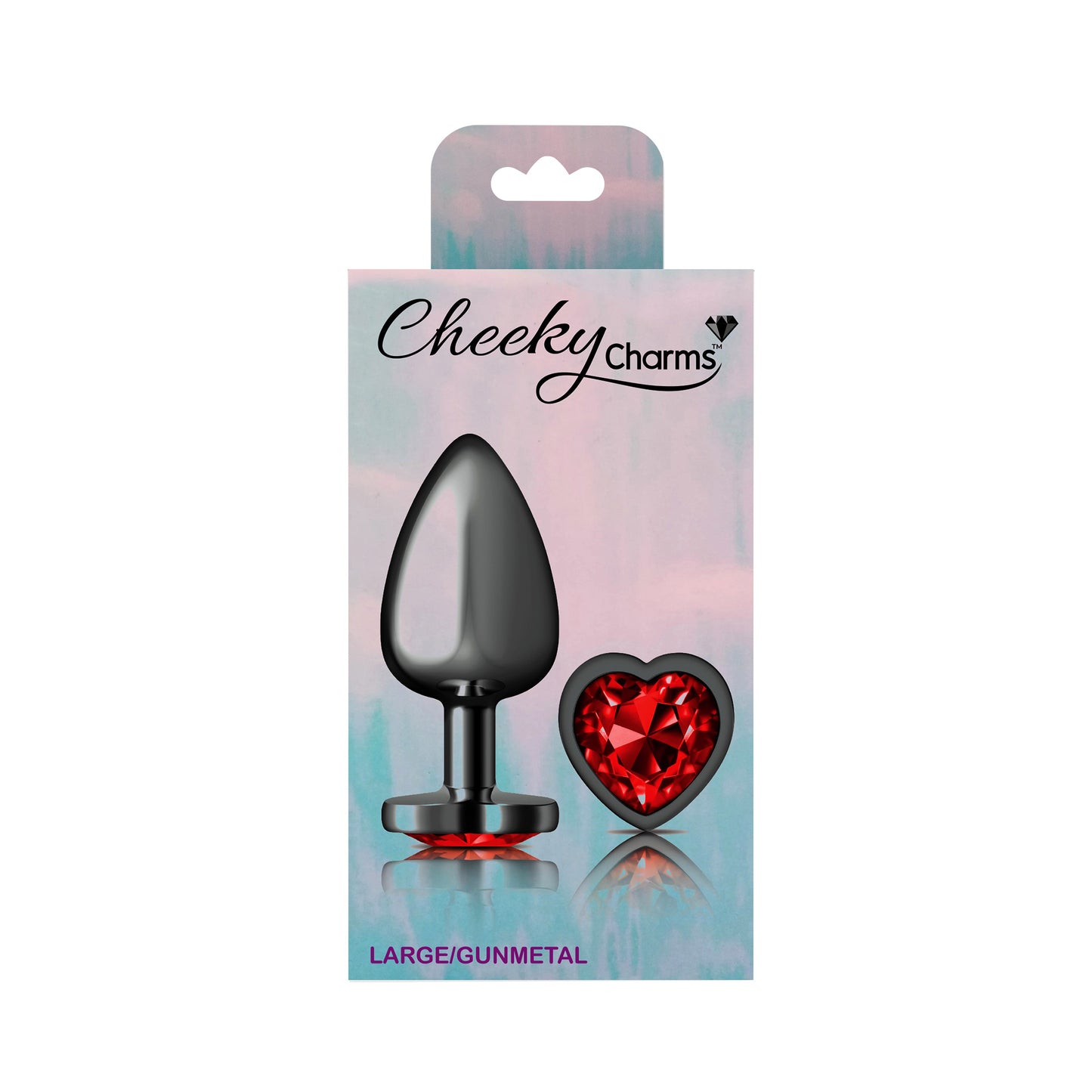 Cheeky Charms-Gunmetal Metal Butt Plug- Heart-Dark Red-Large - Not Very Vanilla