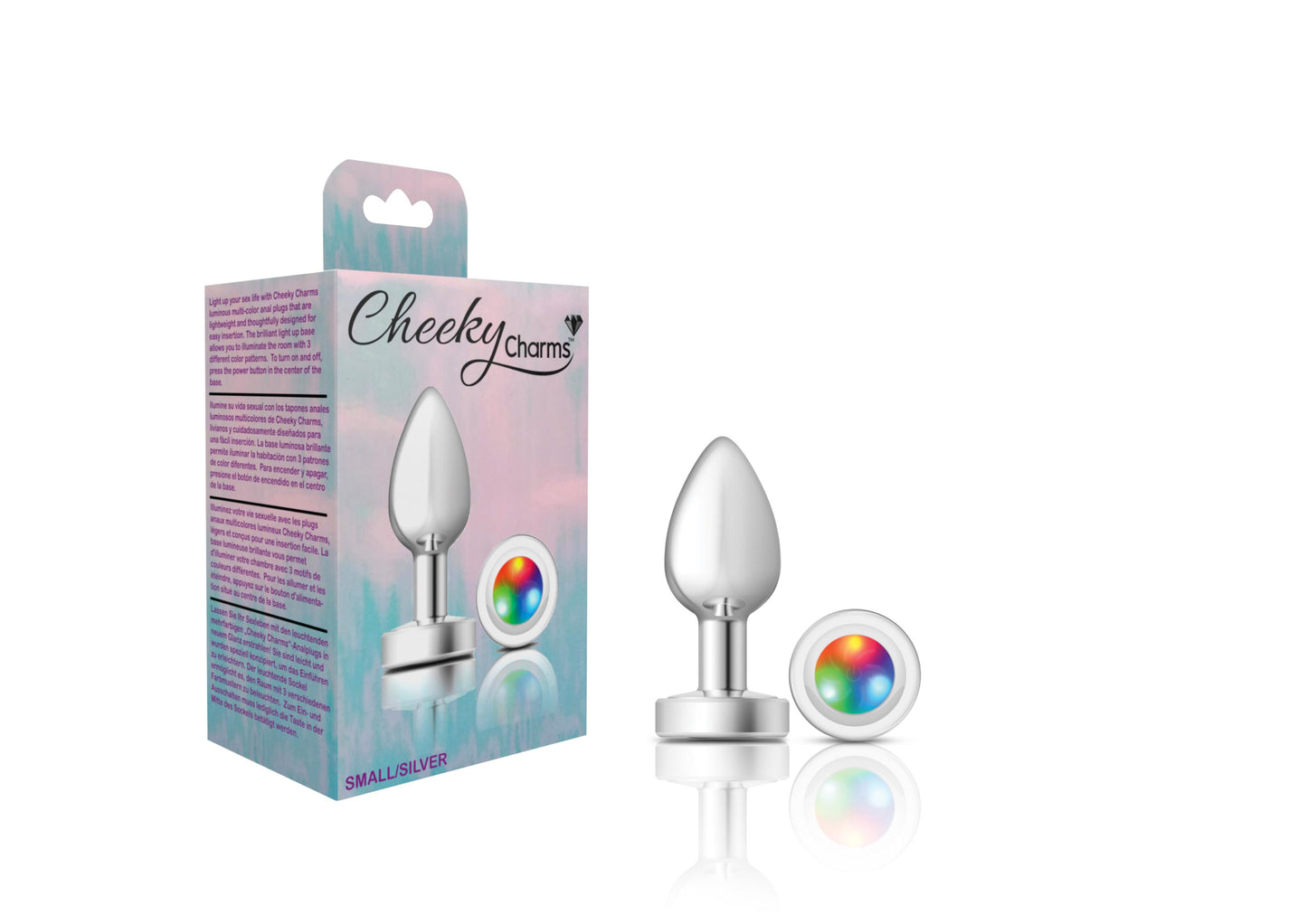 Cheeky Charms-Silver Metal Butt Plug- Light Up-Small - Not Very Vanilla