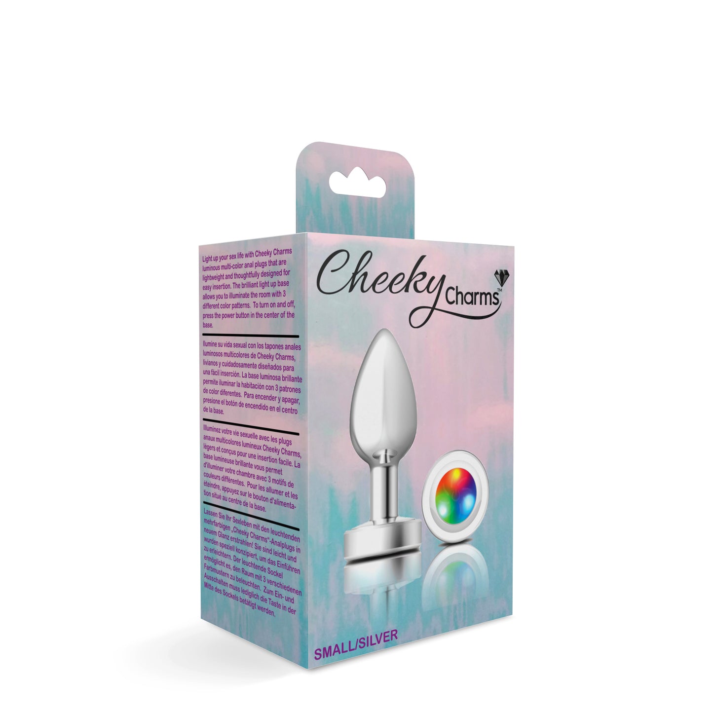 Cheeky Charms-Silver Metal Butt Plug- Light Up-Small - Not Very Vanilla