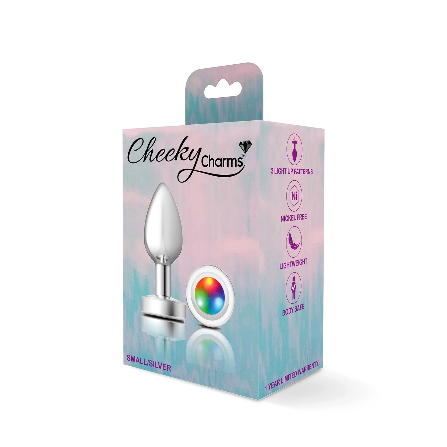 Cheeky Charms-Silver Metal Butt Plug- Light Up-Small - Not Very Vanilla