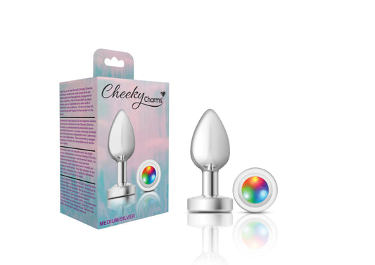 Cheeky Charms-Silver Metal Butt Plug- Light Up-Medium - Not Very Vanilla