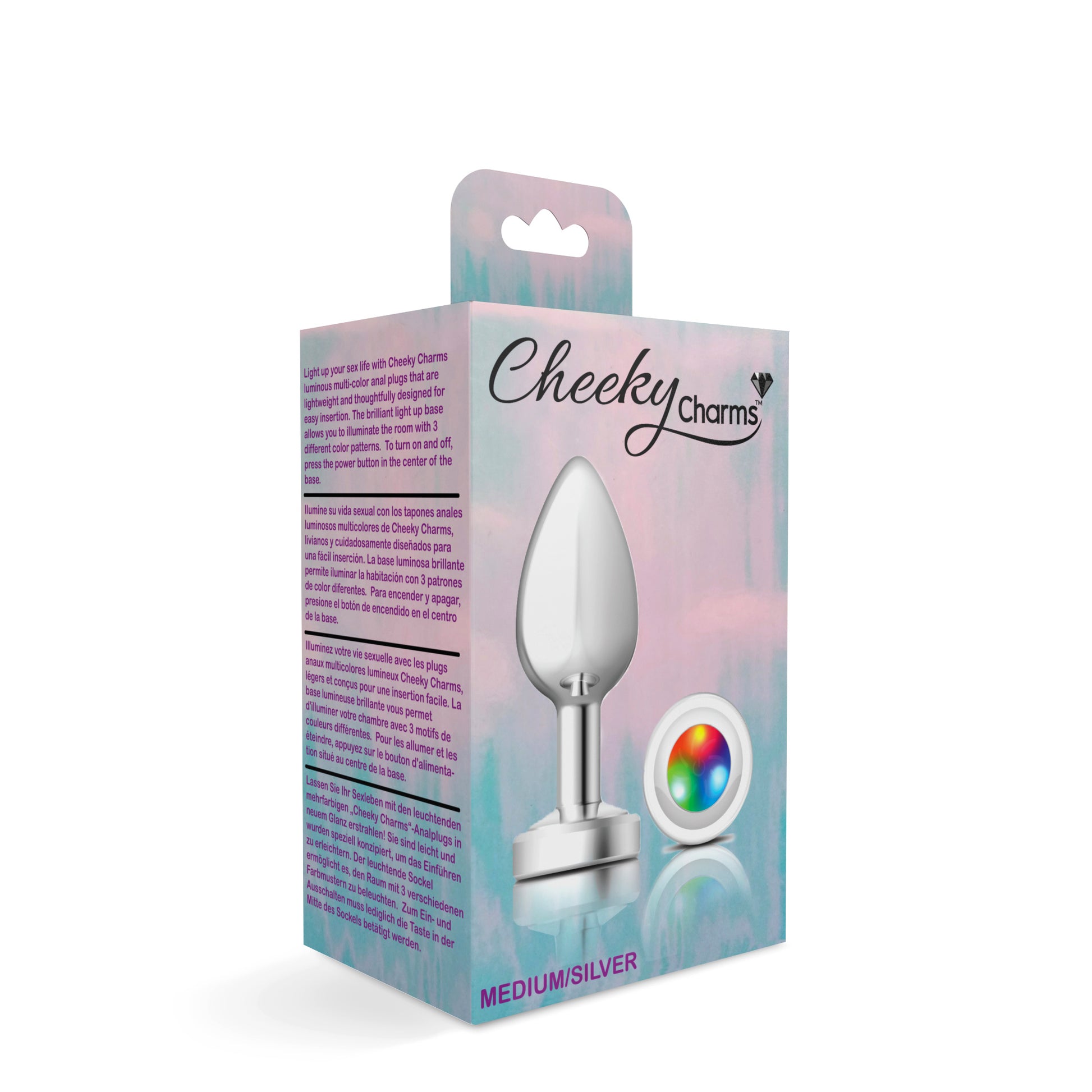 Cheeky Charms-Silver Metal Butt Plug- Light Up-Medium - Not Very Vanilla