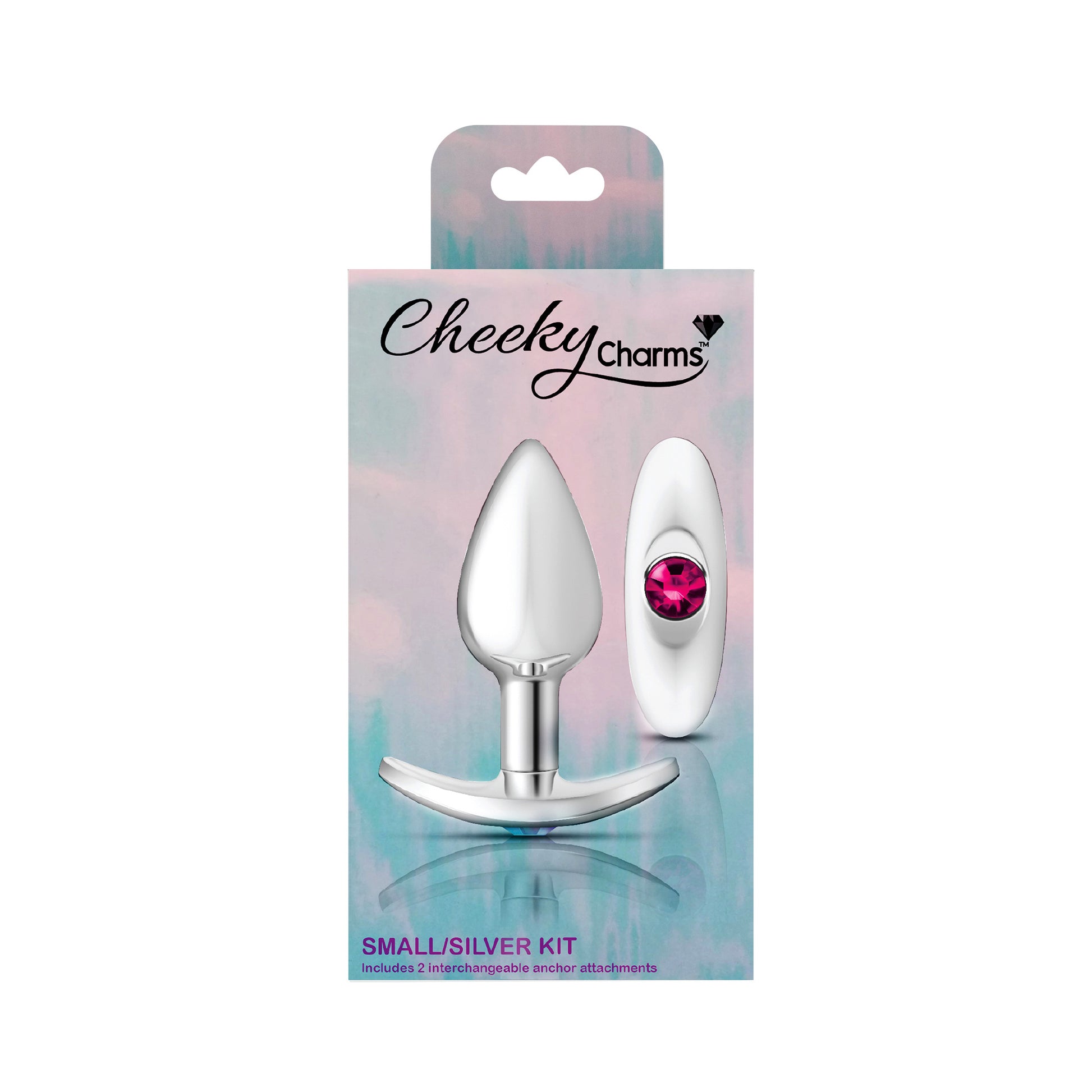 Cheeky Charms-Silver Metal Butt Plug Kit -Clear/bright Pink - Not Very Vanilla