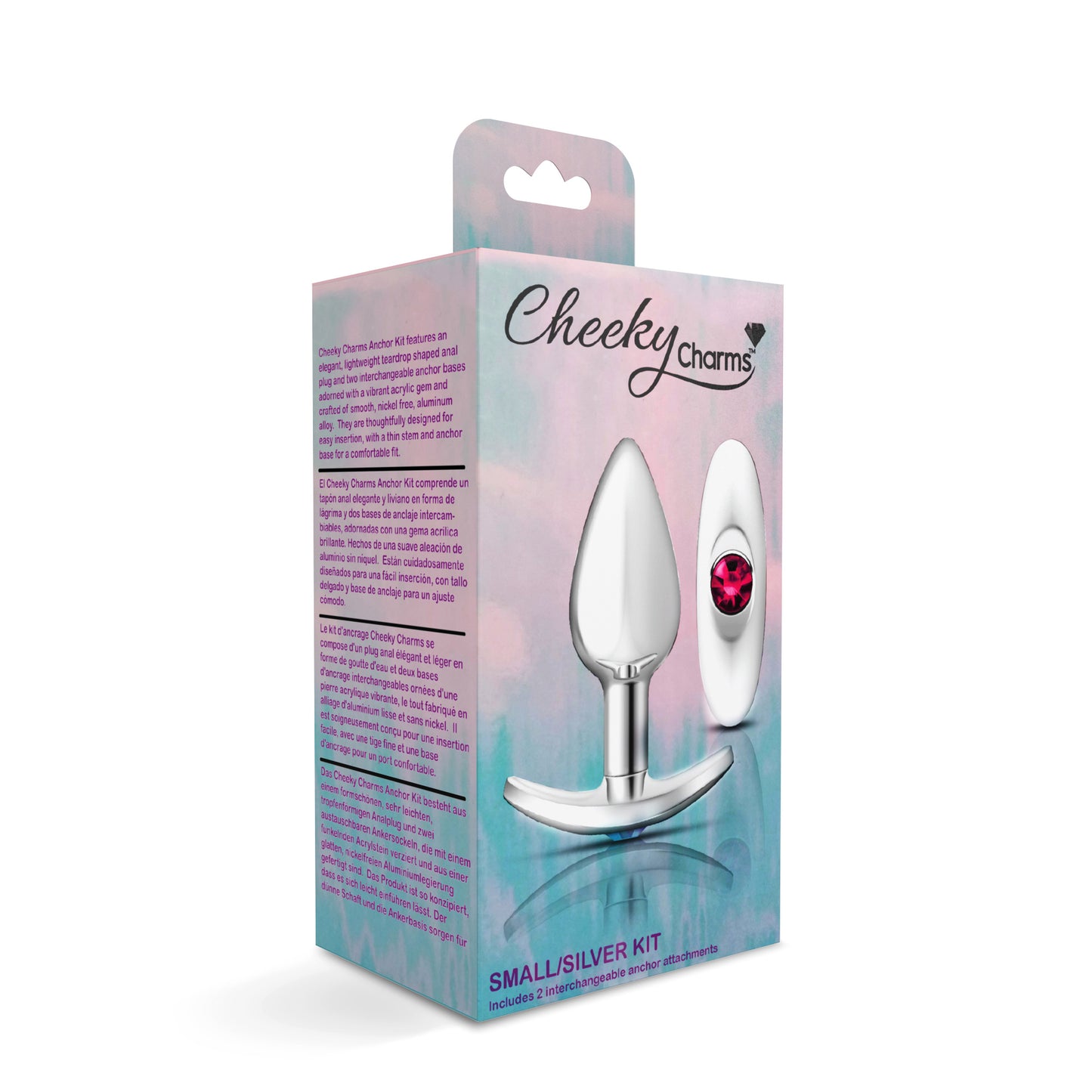 Cheeky Charms-Silver Metal Butt Plug Kit -Clear/bright Pink - Not Very Vanilla