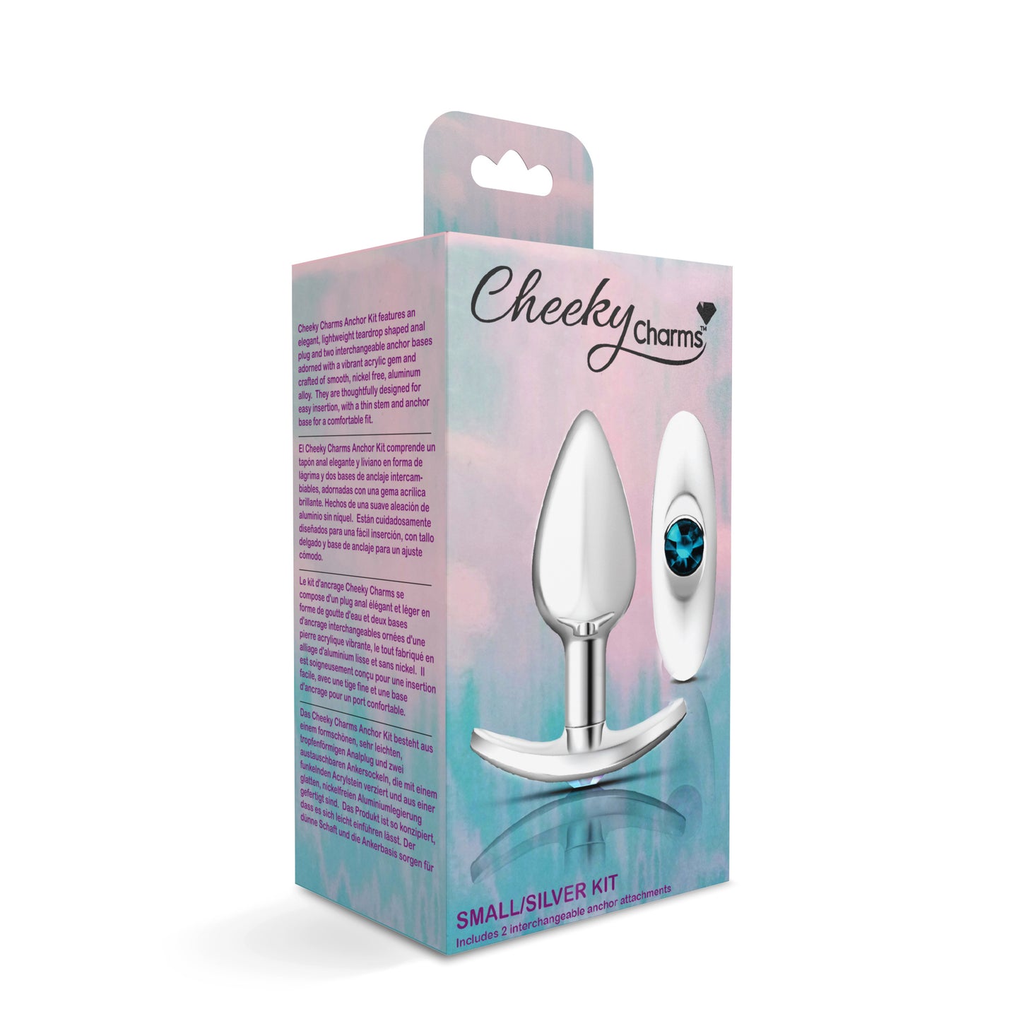 Cheeky Charms-Silver Metal Butt Plug Kit- Clear/teal - Not Very Vanilla