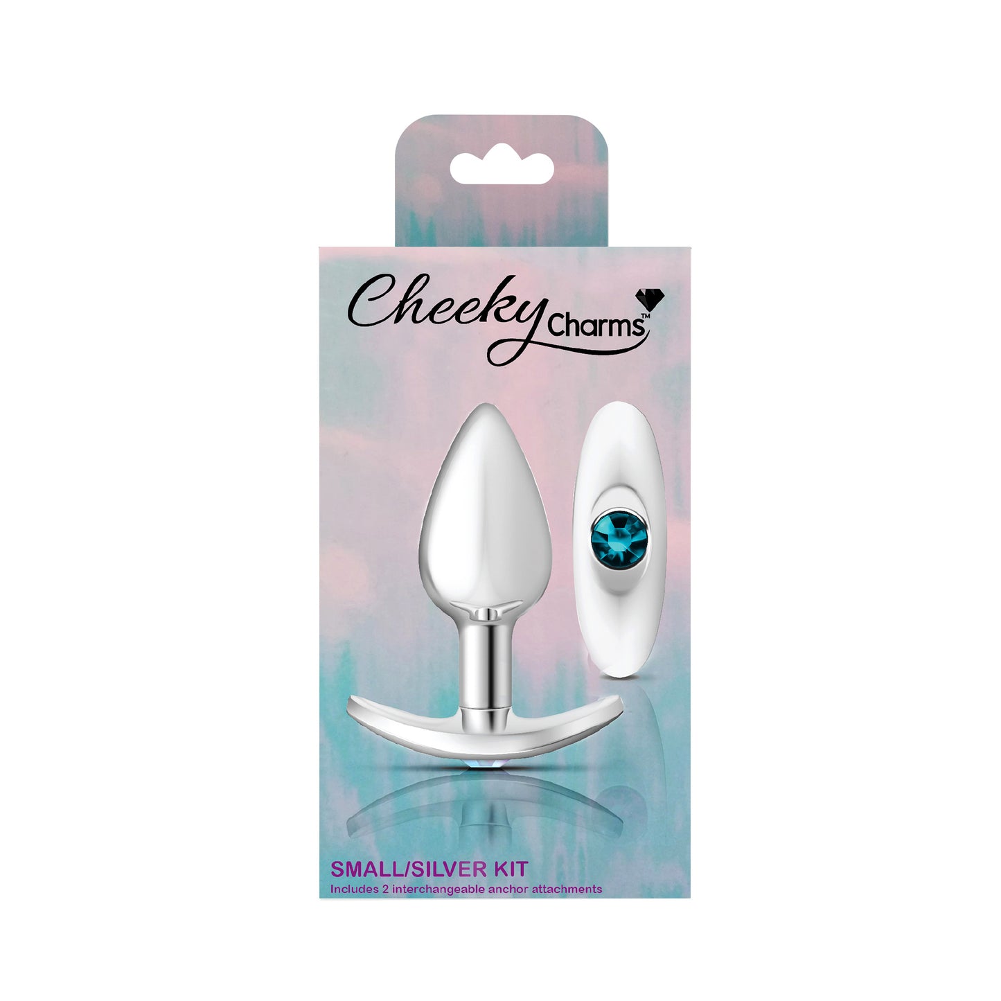 Cheeky Charms-Silver Metal Butt Plug Kit- Clear/teal - Not Very Vanilla