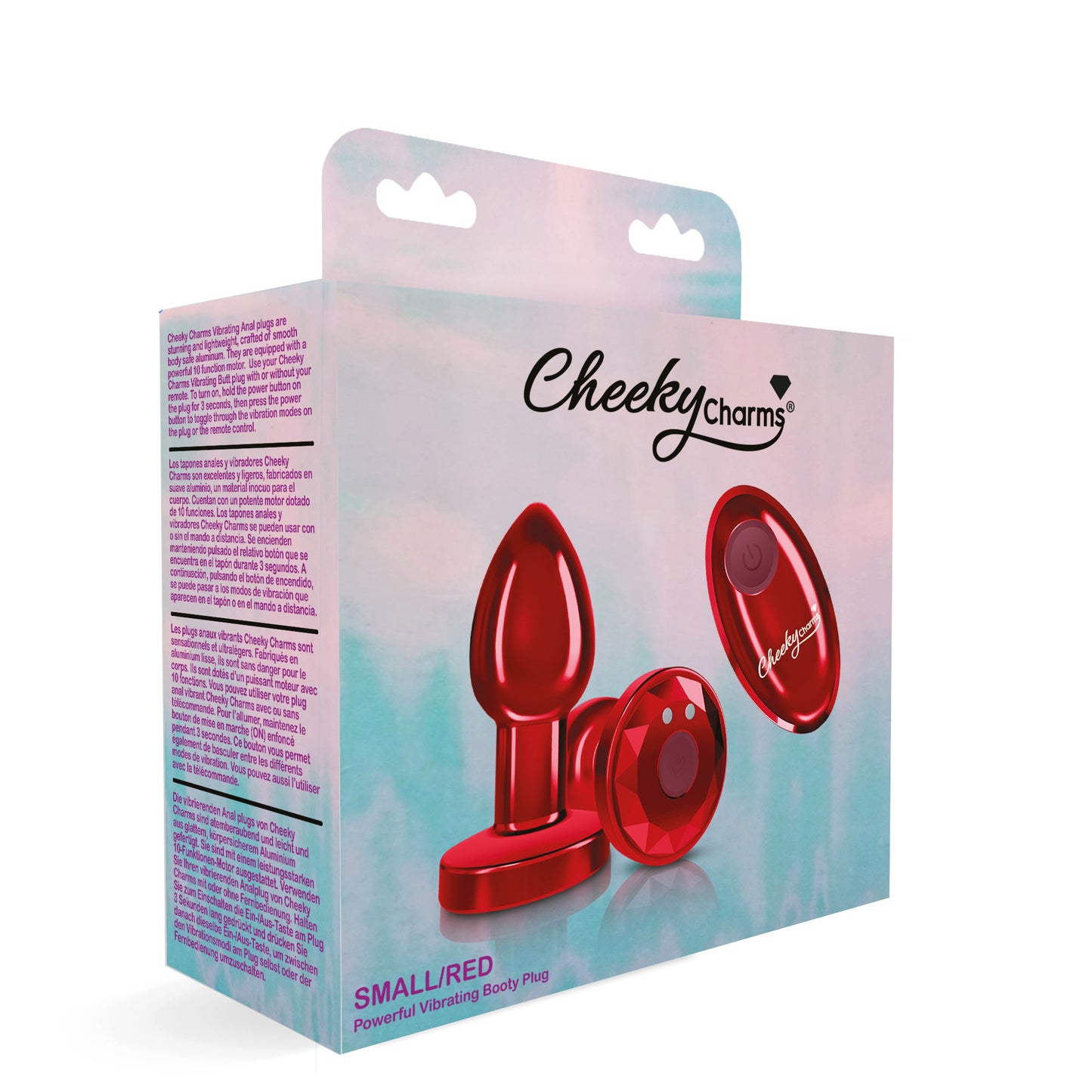 Cheeky Charms - Rechargeable Vibrating Metal Butt Plug With Remote Control - Red - Small - Not Very Vanilla