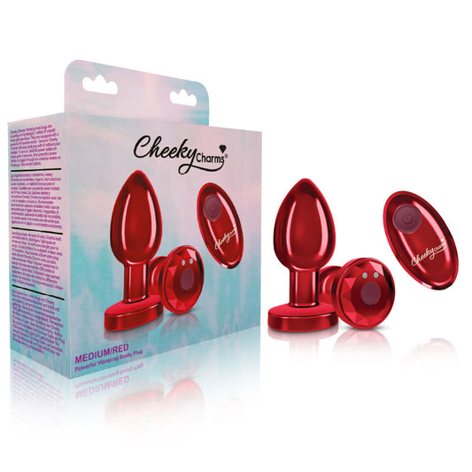 Cheeky Charms - Rechargeable Vibrating Metal Butt Plug With Remote Control - Red - Medium - Not Very Vanilla