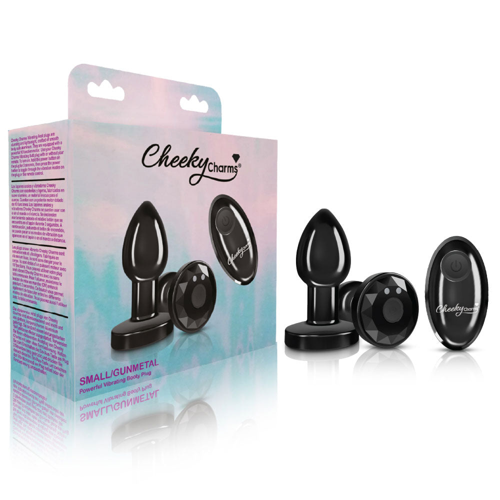 Cheeky Charms - Rechargeable Vibrating Metal Butt Plug With Remote Control - Gunmetal - Small - Not Very Vanilla