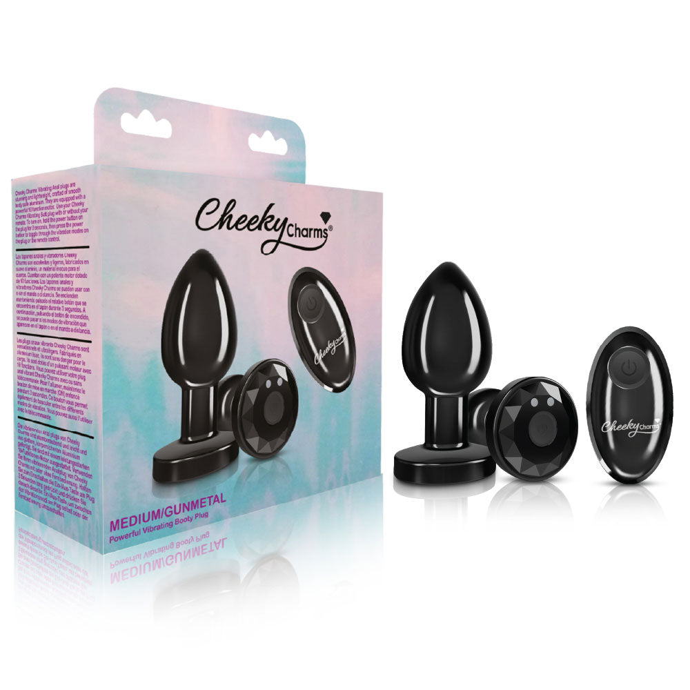 Cheeky Charms - Rechargeable Vibrating Metal Butt Plug With Remote Control - Gunmetal - Medium - Not Very Vanilla