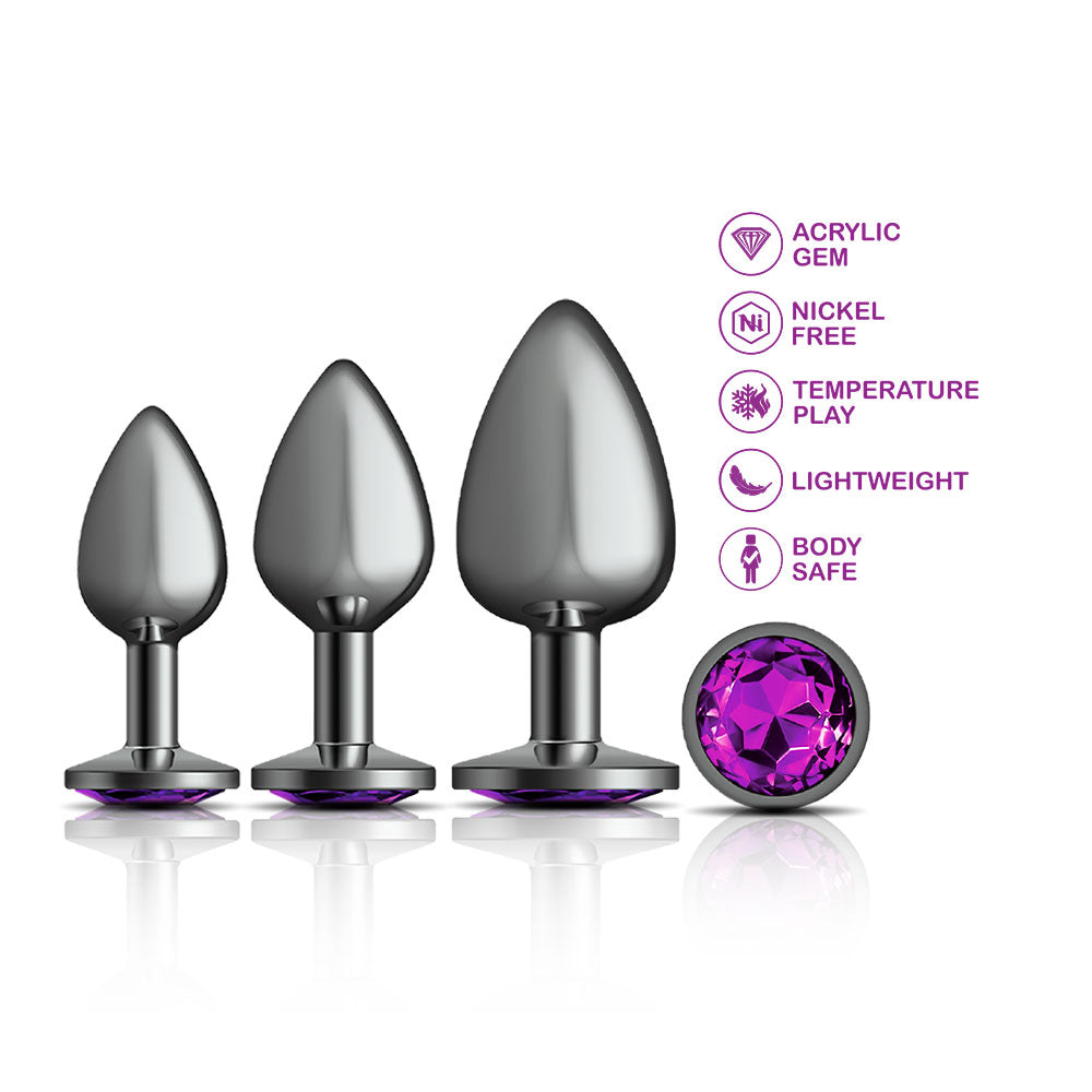 Cheeky Charms - Metal Butt Plug Gunmetal - Round - Deep Purple - Anal Trainer Kit - Not Very Vanilla