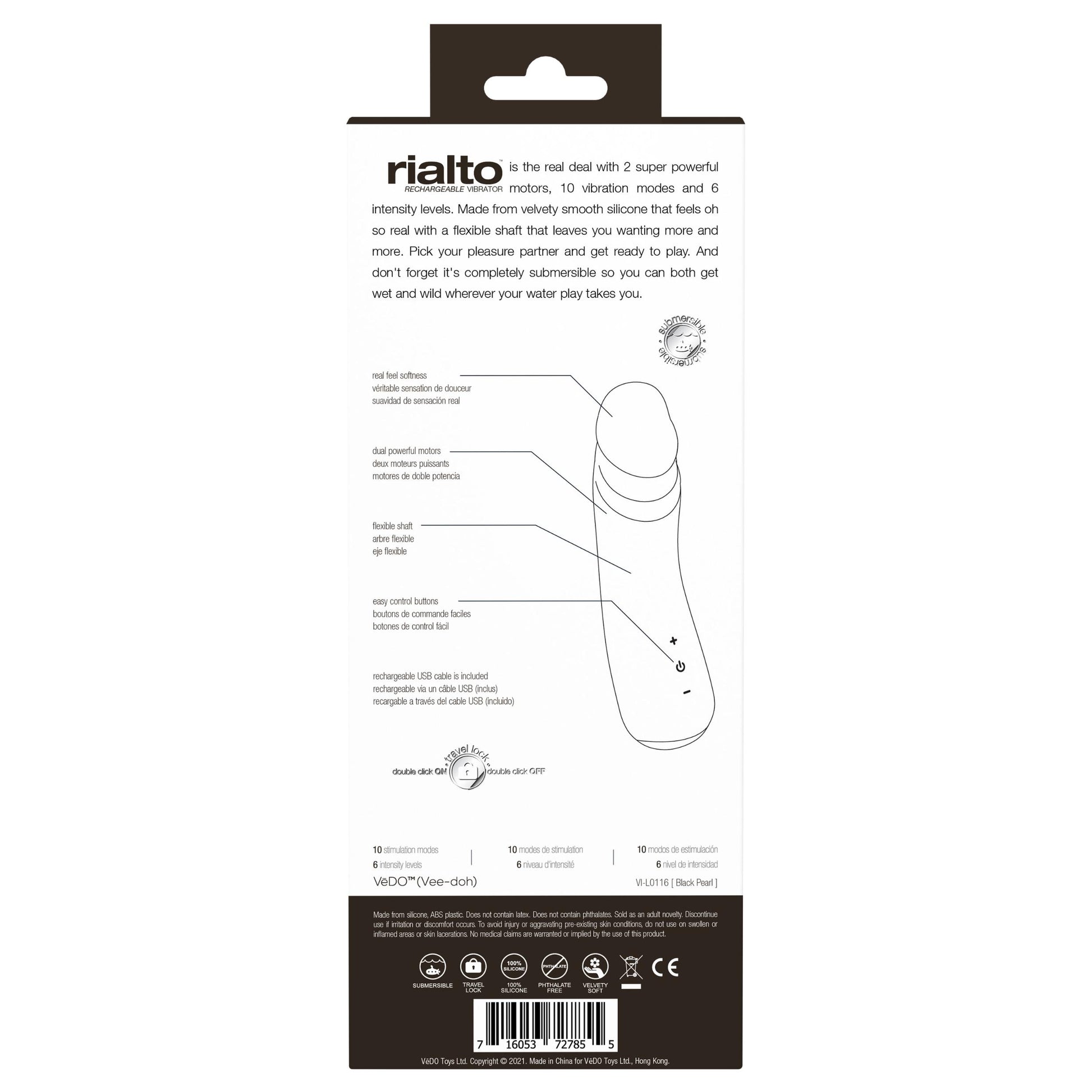 Rialto Rechargeable Vibrator - Black - Not Very Vanilla